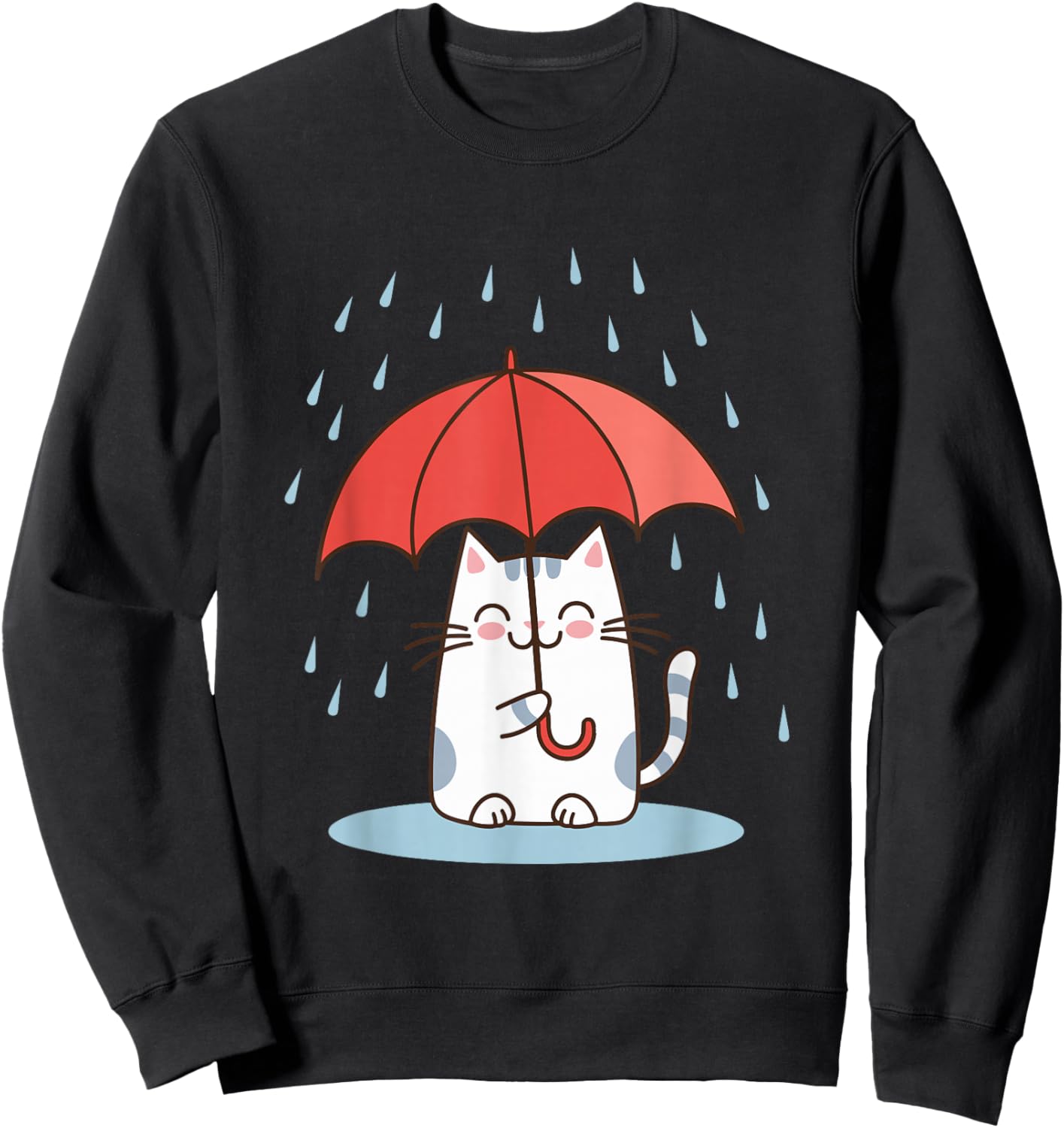 Raining Cat Under Umbrella Autumn Cat Sweatshirt - Sweatshirt | Black