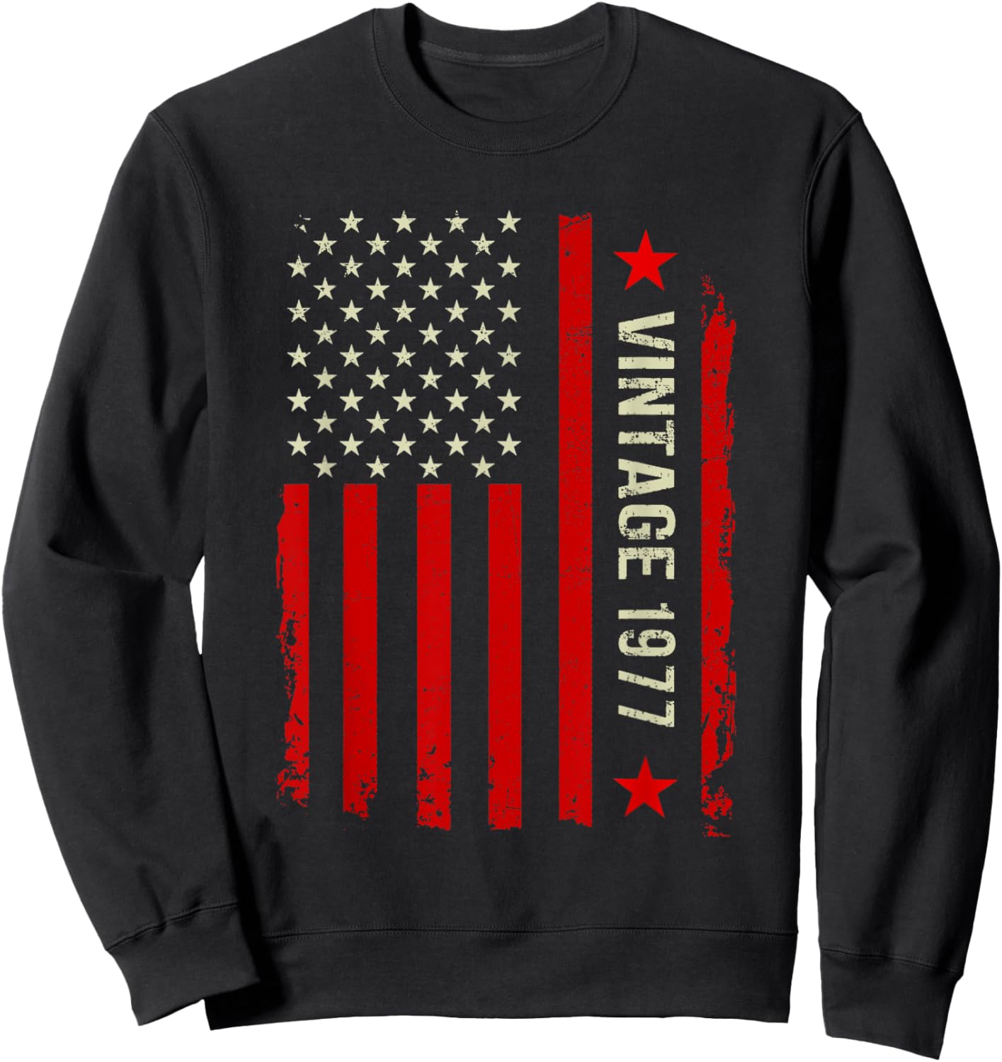 Vintage 1977 48th Birthday Gifts 48 Years Old American Flag Sweatshirt - Sweatshirt | Black