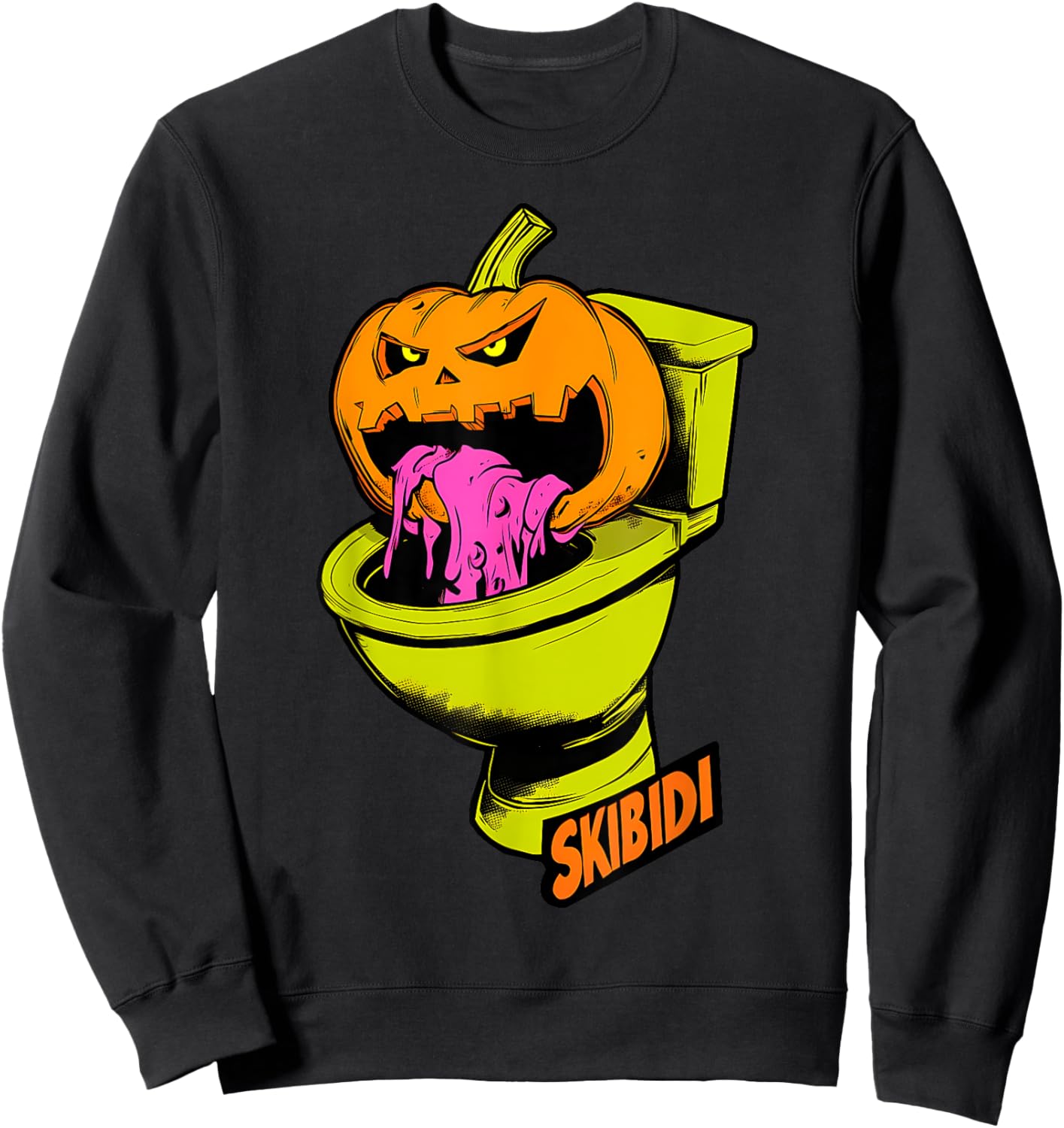 Skibidi Pumpkin Funny Halloween Toilet Kids Fun Crazy Slang Sweatshirt - Sweatshirt | Black