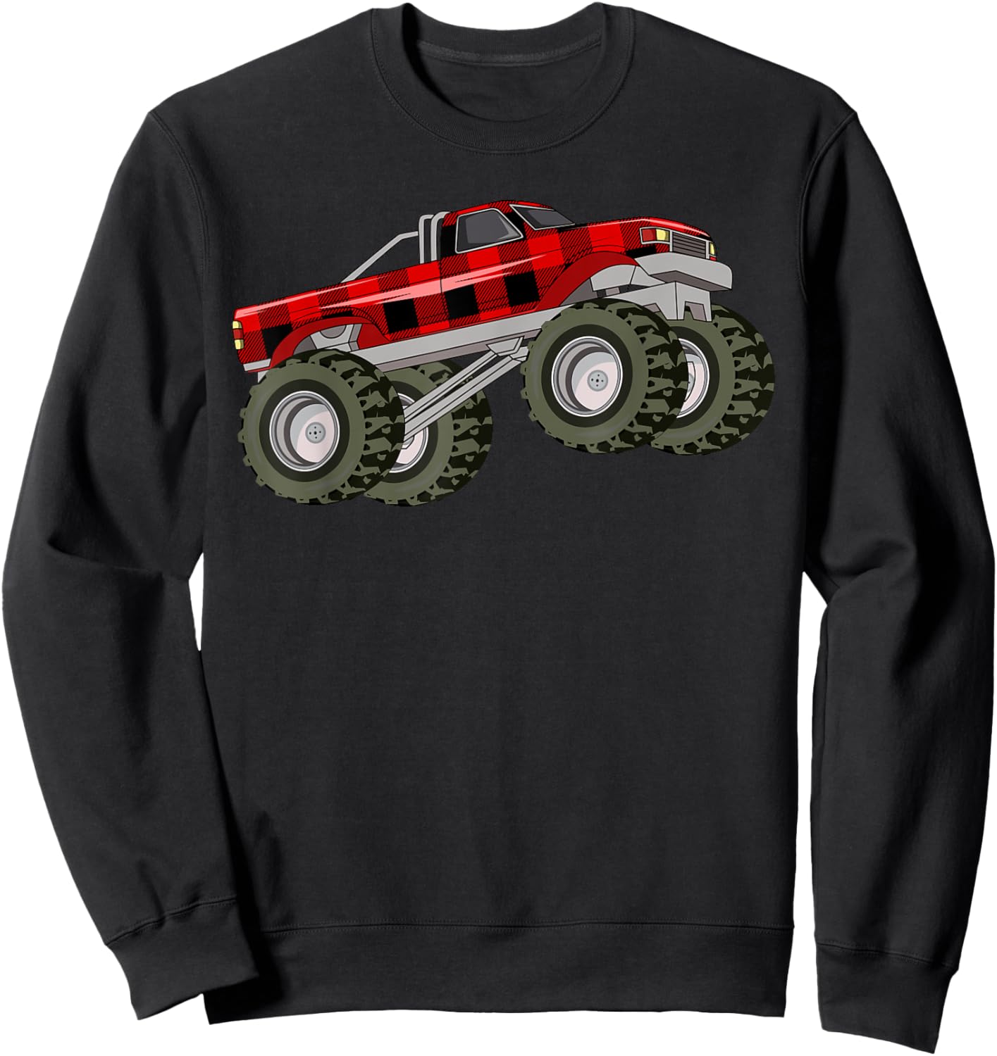 Buffalo Plaid Christmas Monster Truck Pajama Toddlers Youths Sweatshirt - Sweatshirt | Black