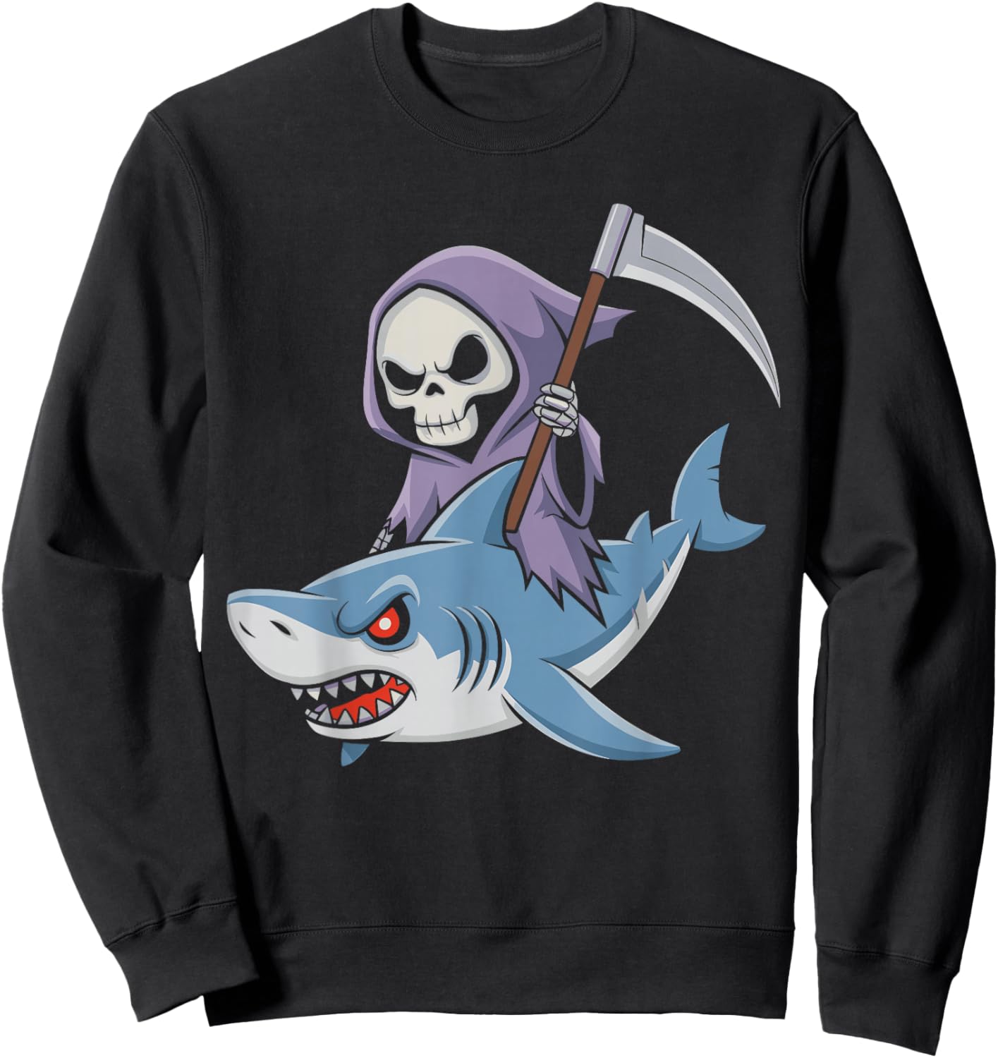 Funny Grim Reaper Riding Shark Lovers Spooky Halloween Sweatshirt - Sweatshirt | Black