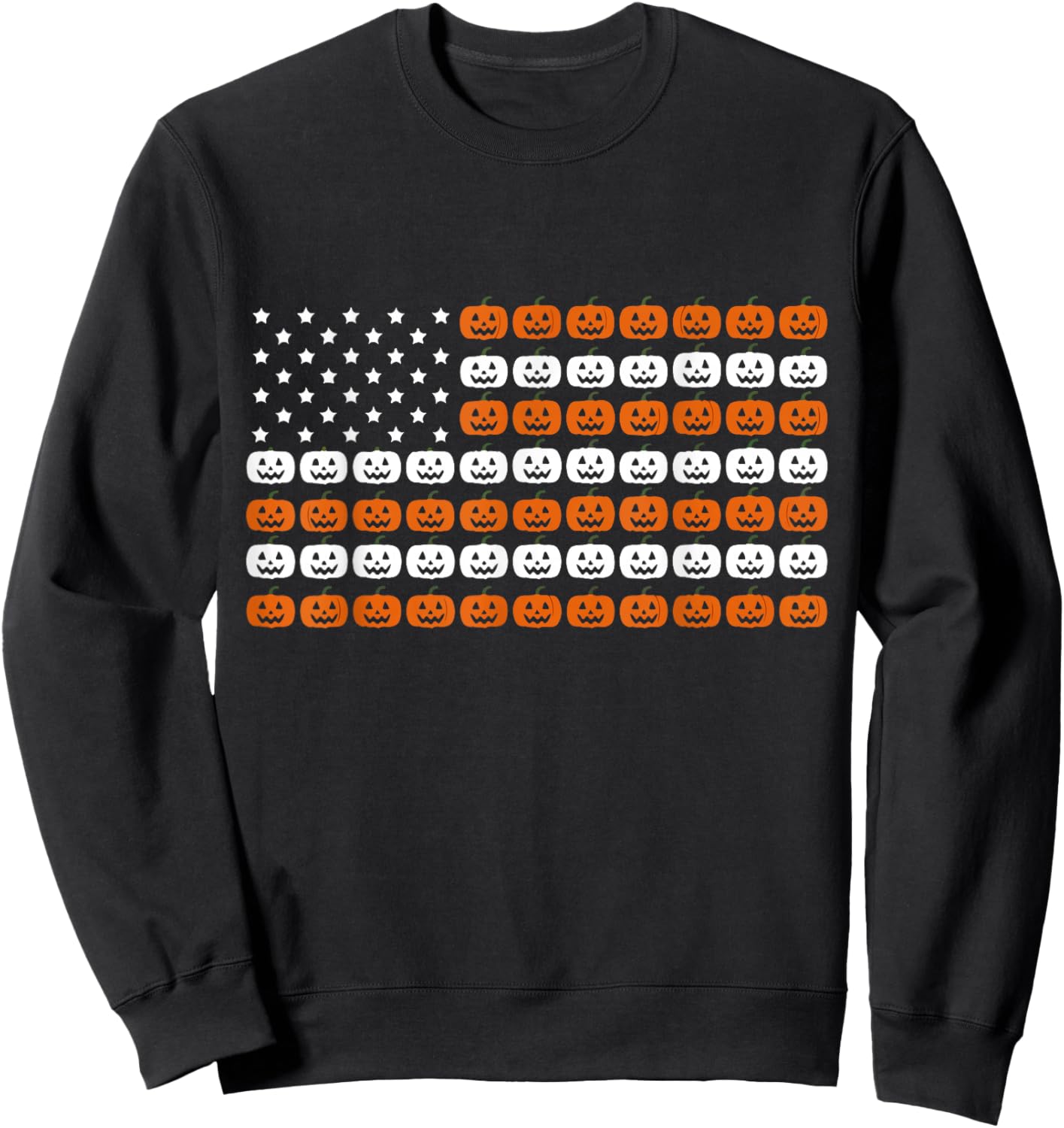 Patriotic Pumpkin American Flag USA Jack O Lantern Halloween Sweatshirt - Sweatshirt | Black