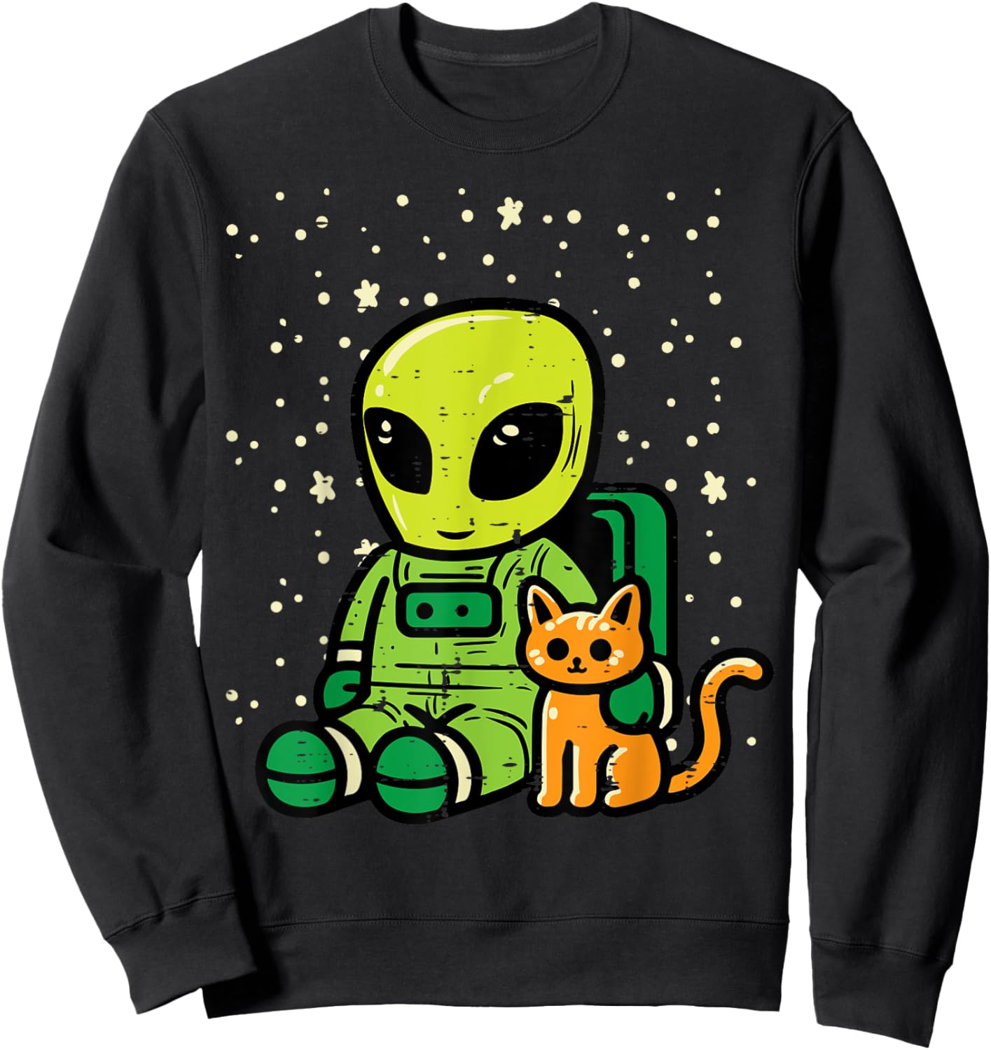 Alien Astronaut Cat Sitting Cute Ufo Girls Boys Kids Women Sweatshirt - Sweatshirt | Black