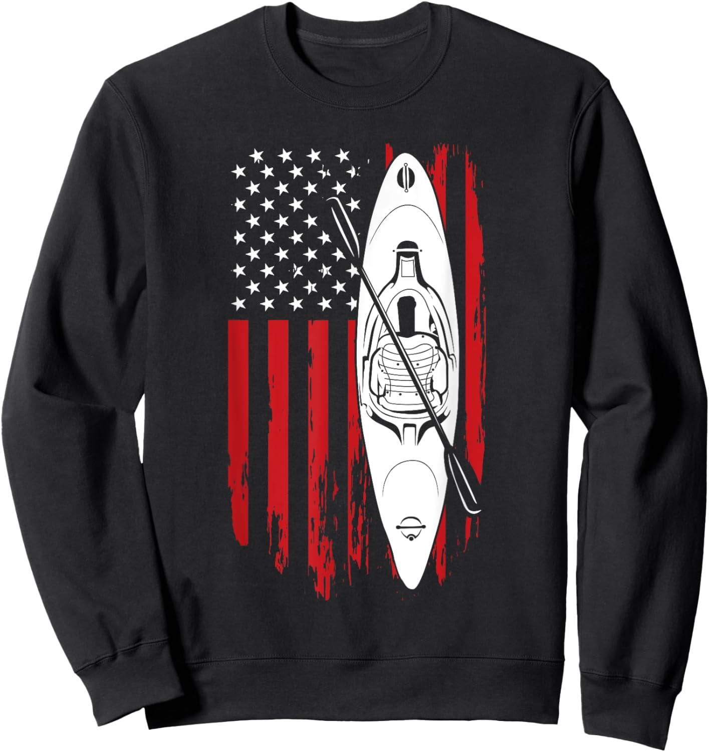Kayak Paddle USA Flag American Kayaking 4th Of July Lovers Sweatshirt - Sweatshirt | Black