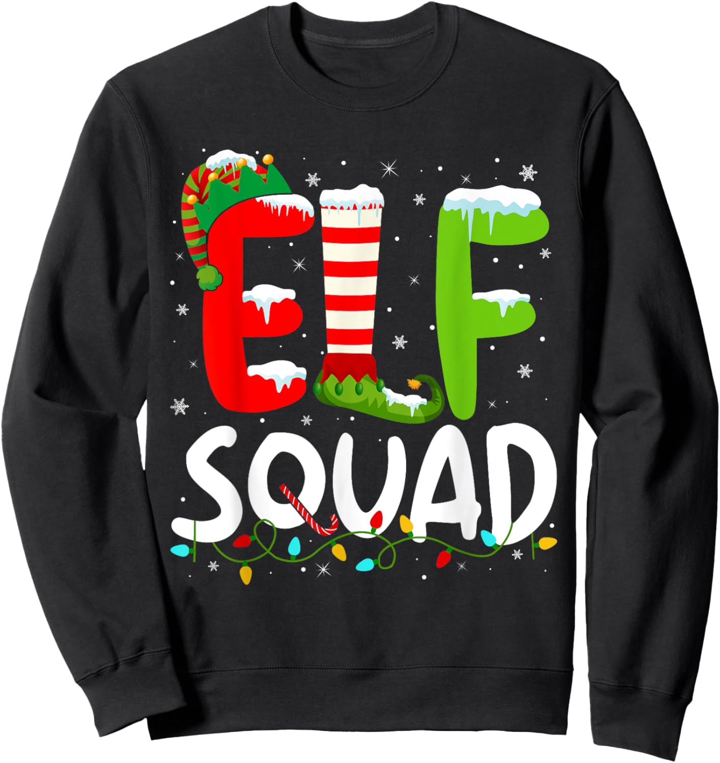 Elf Family Christmas Matching Pajamas Xmas Elf Squad Sweatshirt - Sweatshirt | Black