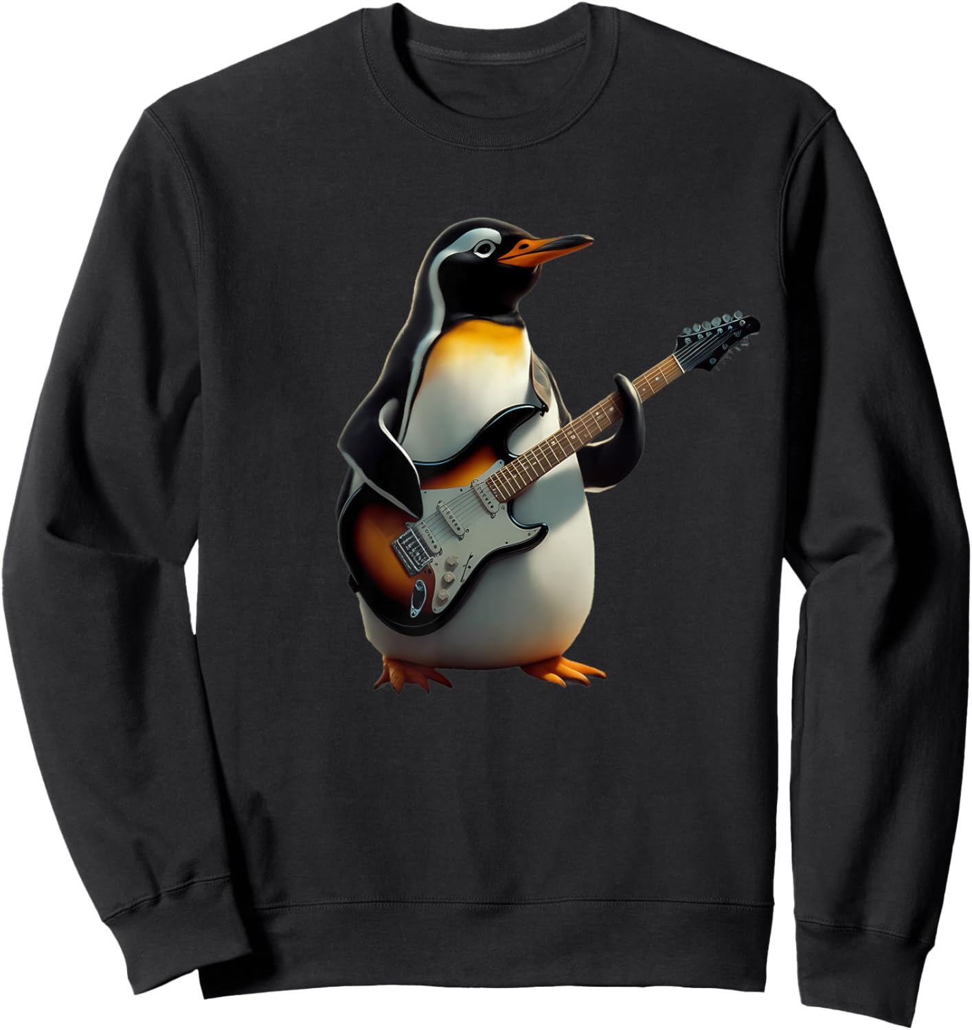Funny Penguin Playing Electric Guitar Music Cute Penguin Sweatshirt - Sweatshirt | Black