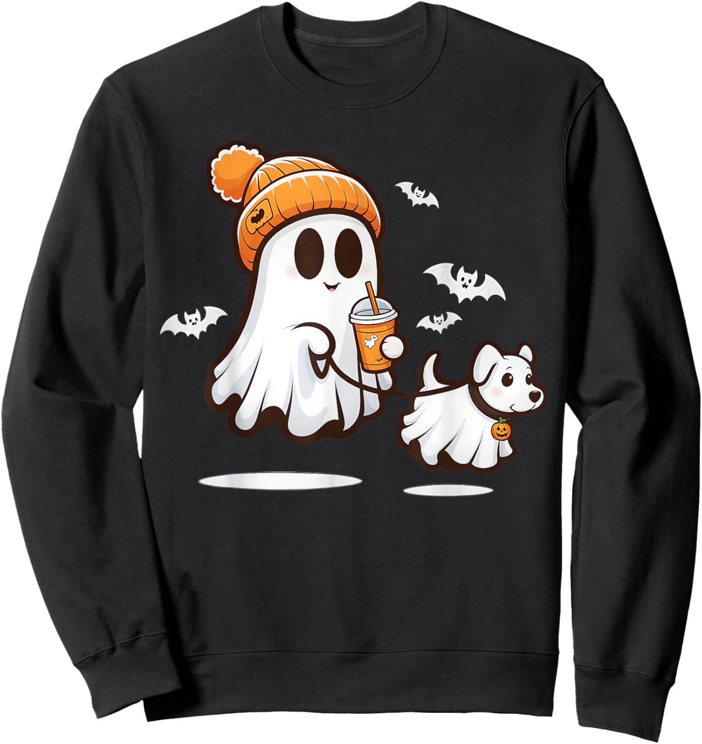 Funny Ghost Walking Dog Ghost Dog Halloween Women Men Kids Sweatshirt - Sweatshirt | Black