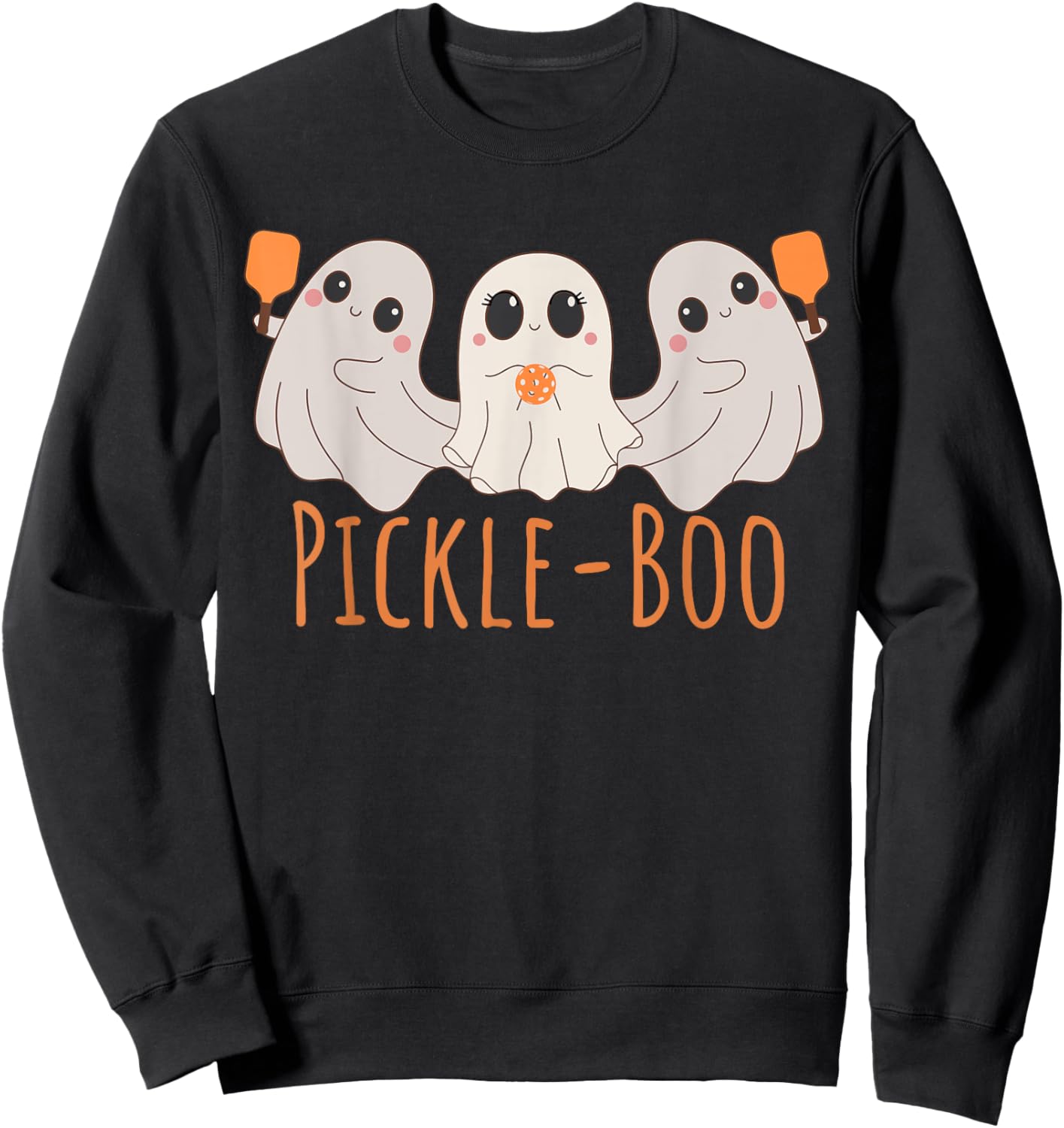 Fun Pickle-boo Ghost Playing Pickleball Halloween Paddleball Sweatshirt - Sweatshirt | Black