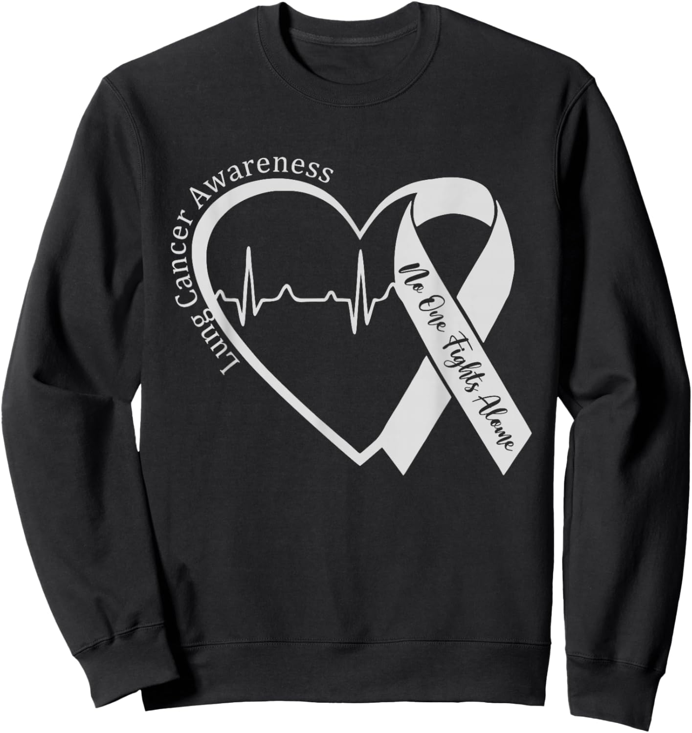 Lung Cancer Awareness Heart White Ribbon Support Sweatshirt - Sweatshirt | Black