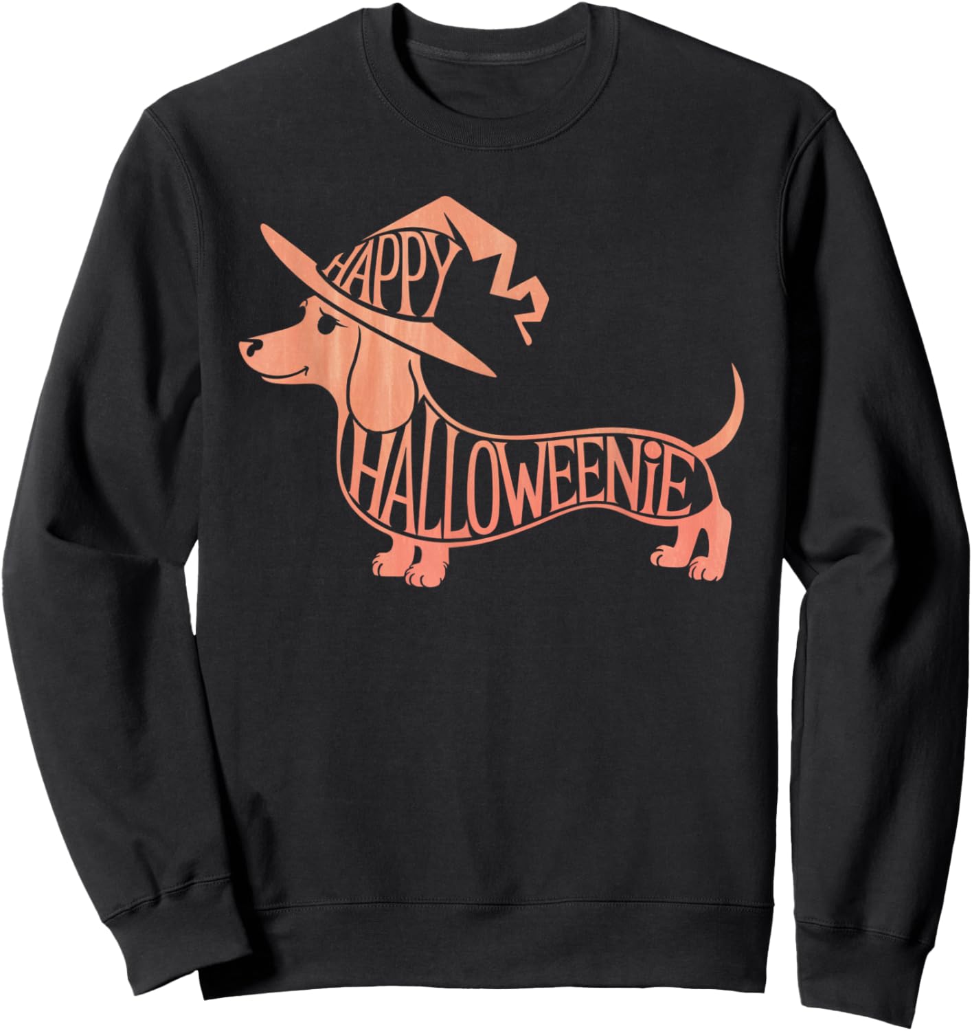 Happy Halloweenie Weiner Dog Cute Dachshund Witch Hat Sweatshirt - Sweatshirt | Black