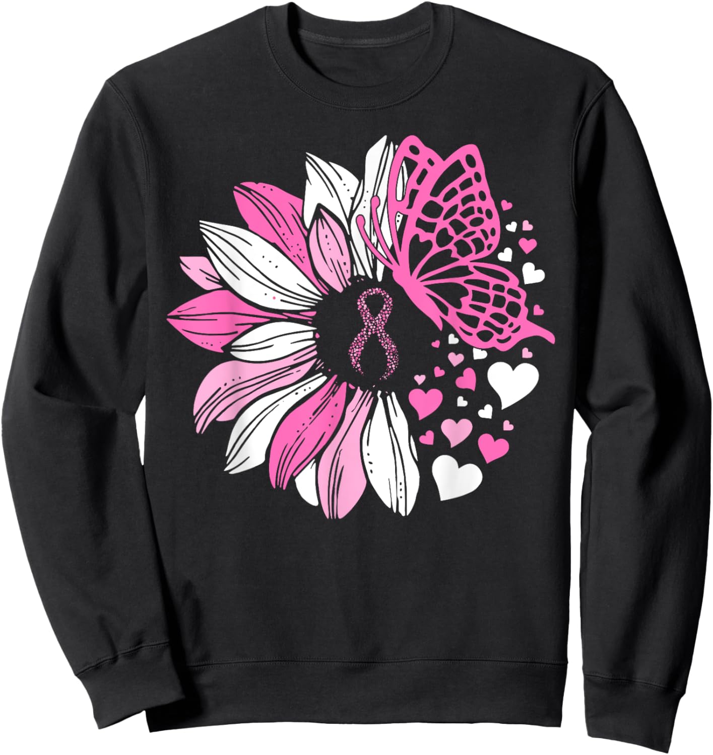 Sunflower Pink Breast Cancer Awareness Women Warrior Sweatshirt - Sweatshirt | Black