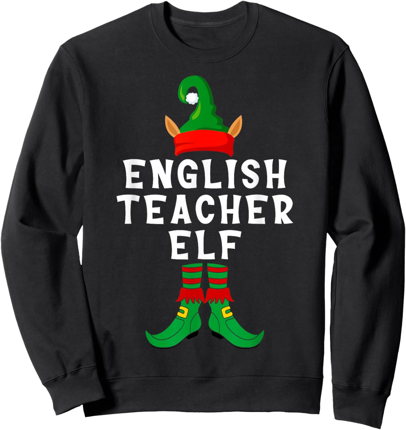 English Teacher Elf Christmas Funny Xmas Matching Family Sweatshirt - Sweatshirt | Black