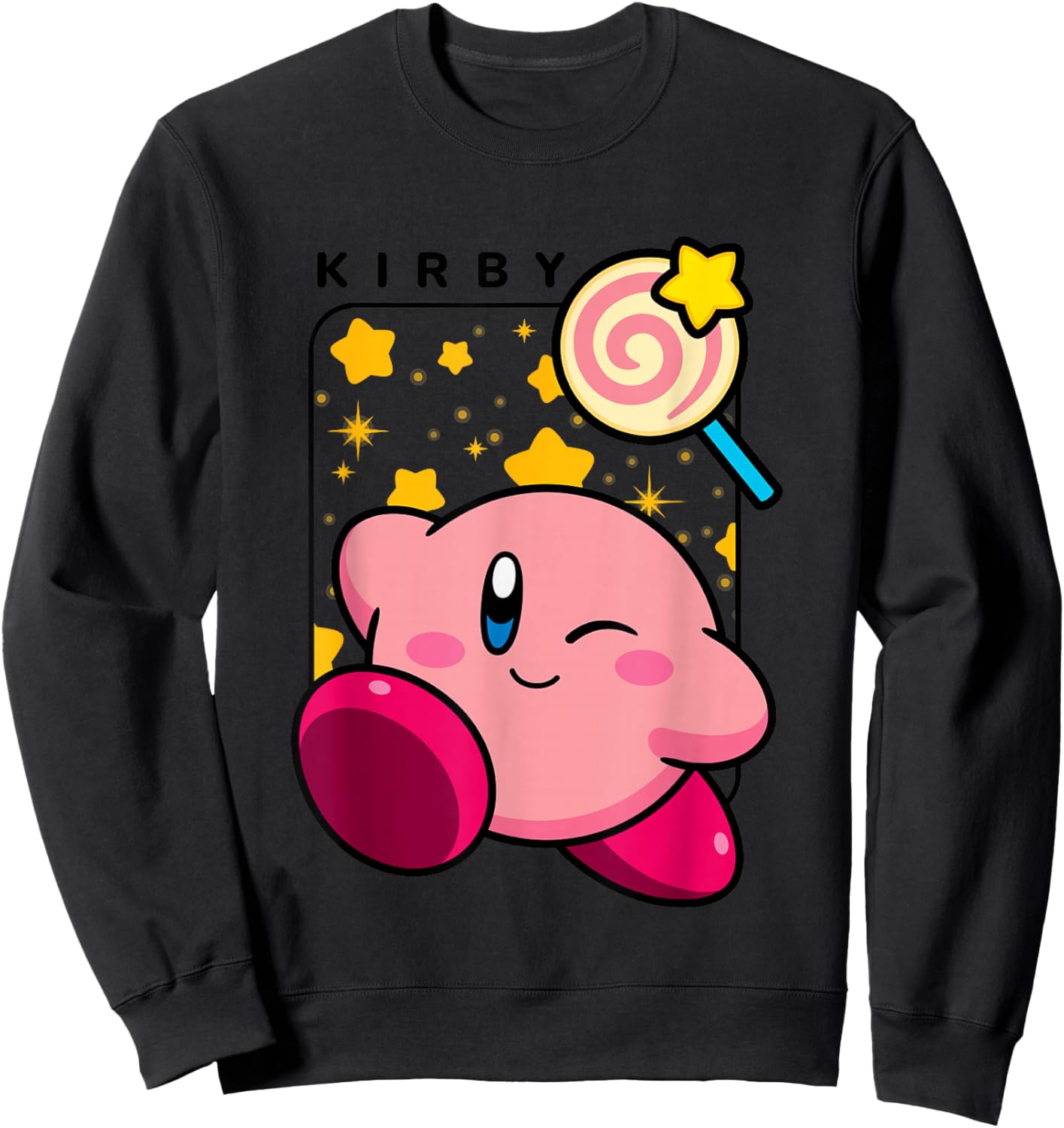 Kirby Lollipop & Stars Big Cute Nintendo Portrait Sweatshirt - Sweatshirt | Black