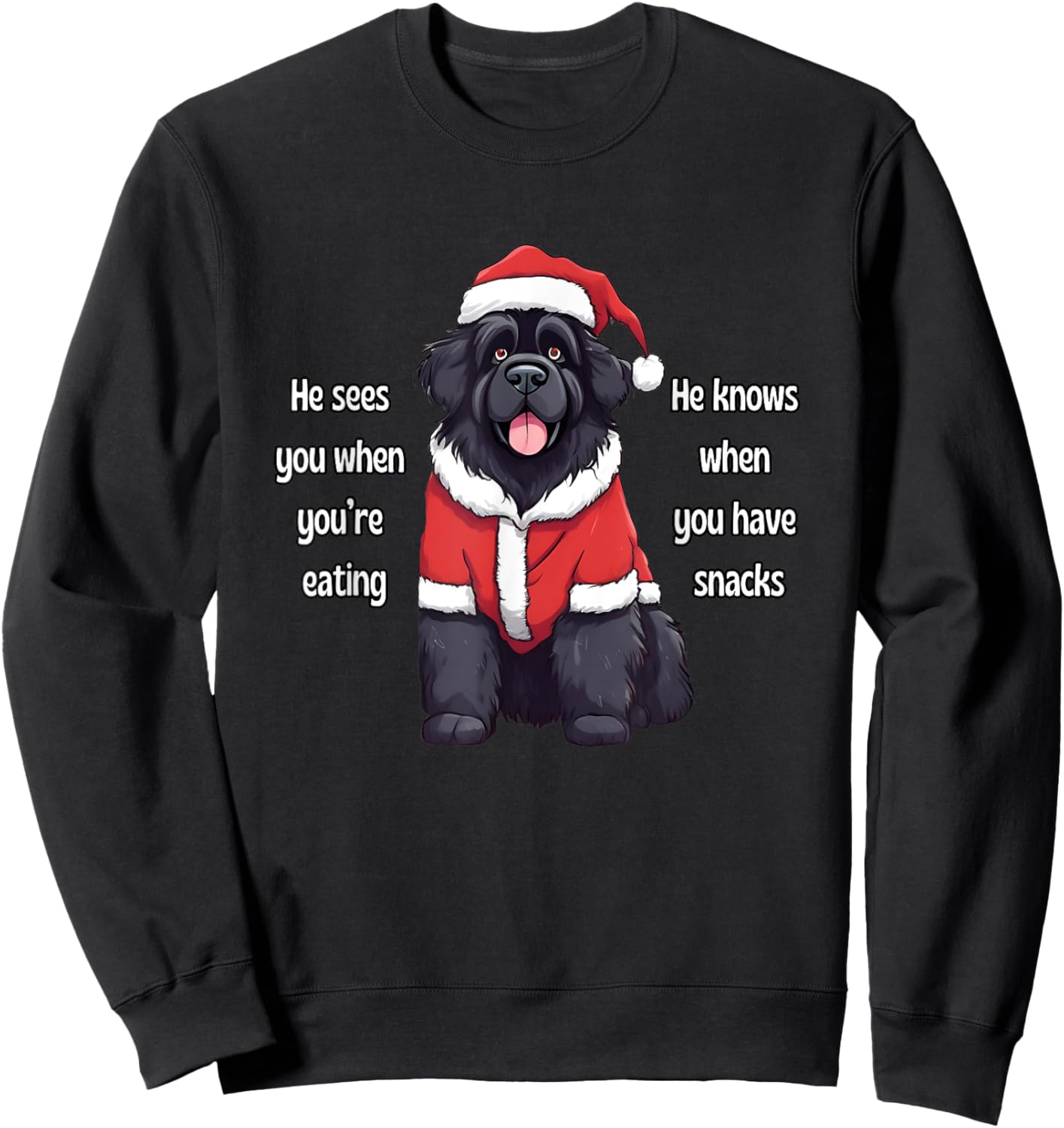 He Sees You When You're Eating Funny Newfoundland Christmas Sweatshirt - Sweatshirt | Black
