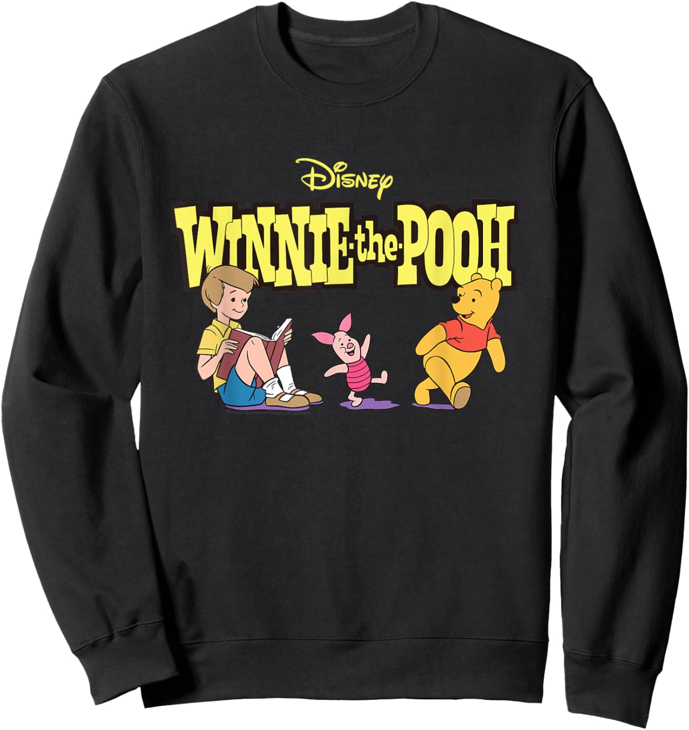 Disney Winnie the Pooh Piglet & Christopher Robin with Logo Sweatshirt - Sweatshirt | Black