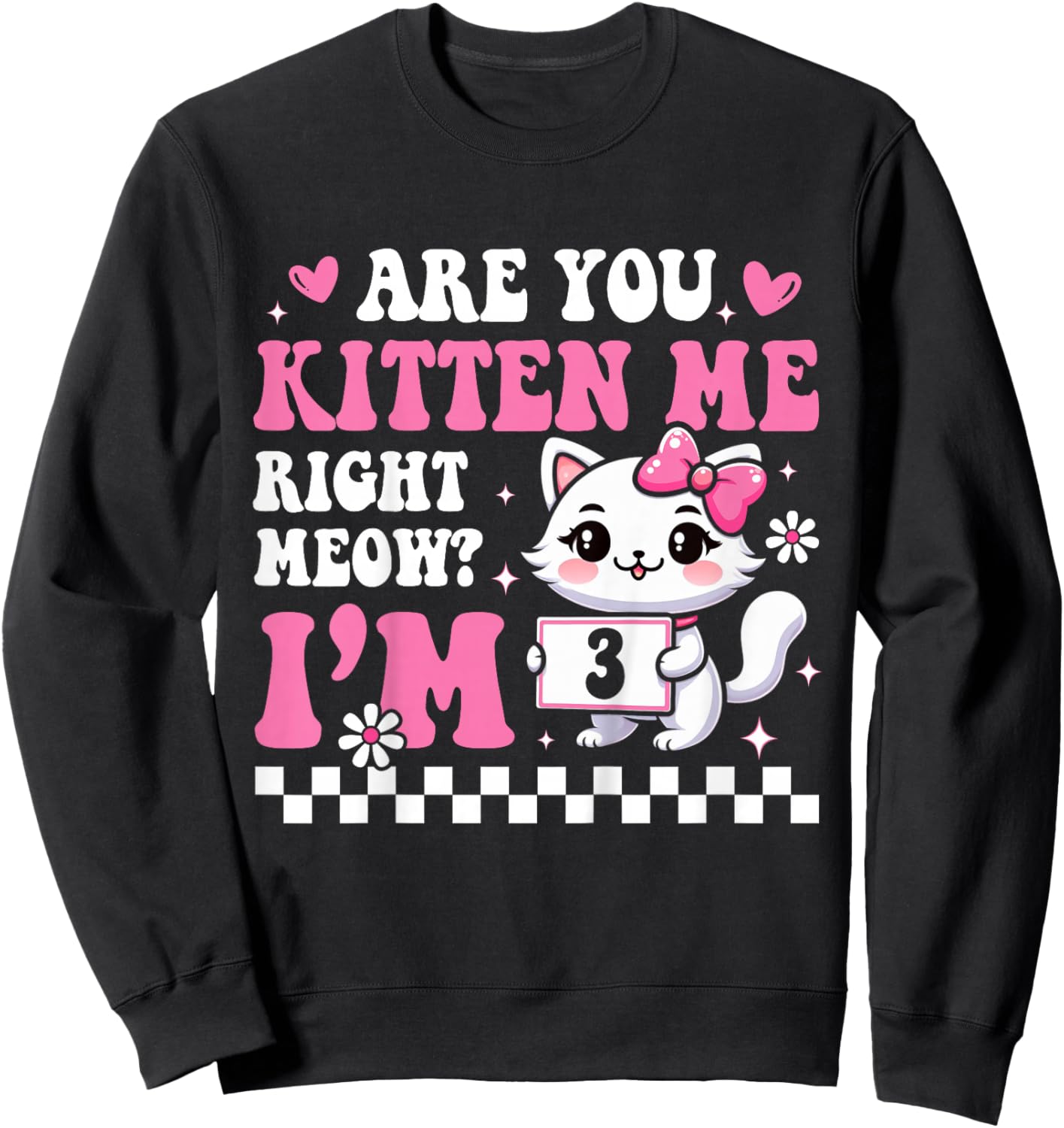 3rd Birthday Girl for Girl Three 3 Year Old Cat Lover Groovy Sweatshirt - Sweatshirt | Black