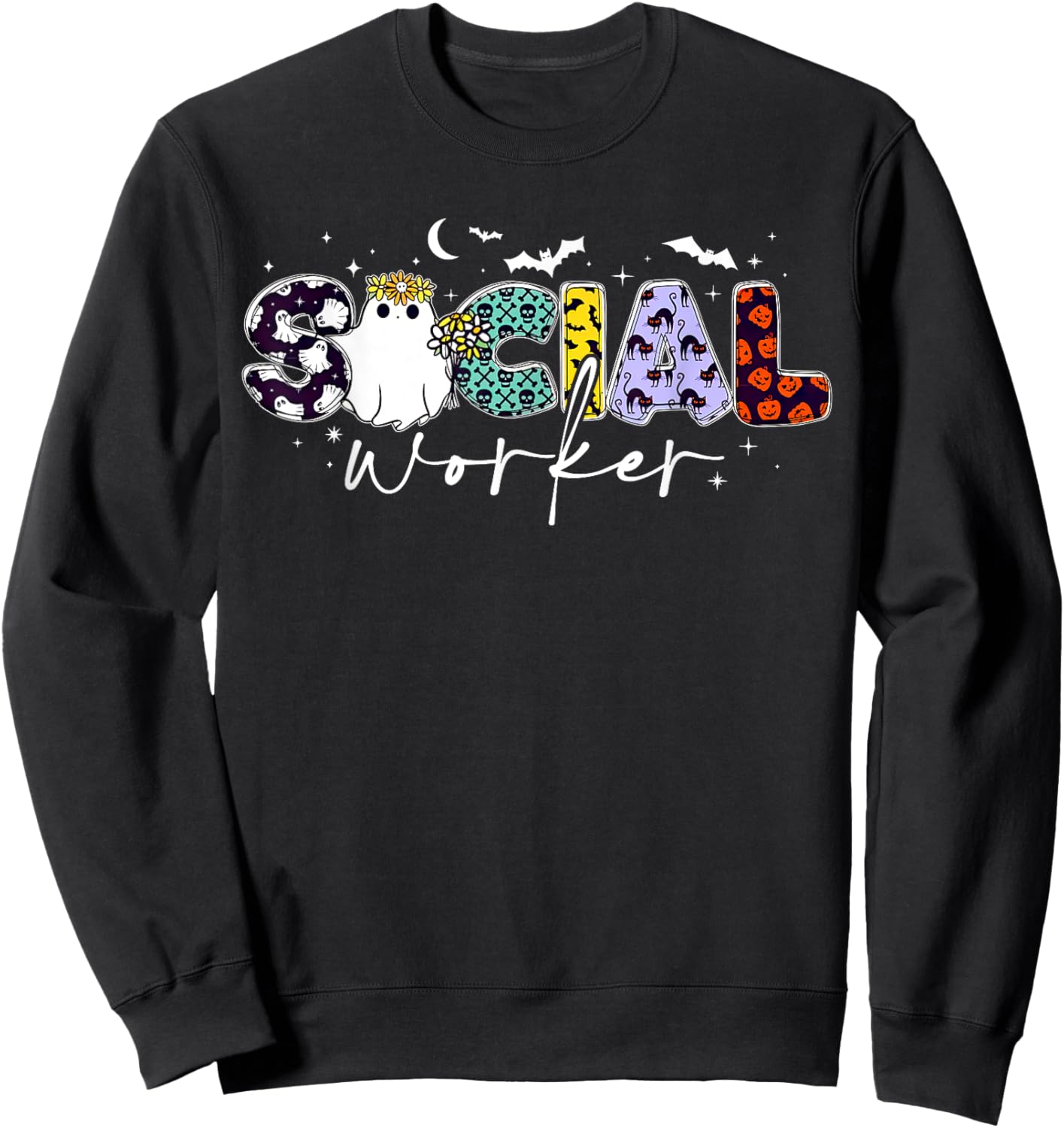 Retro Social Worker Ghost Halloween Funny School Social Work Sweatshirt - Sweatshirt | Black