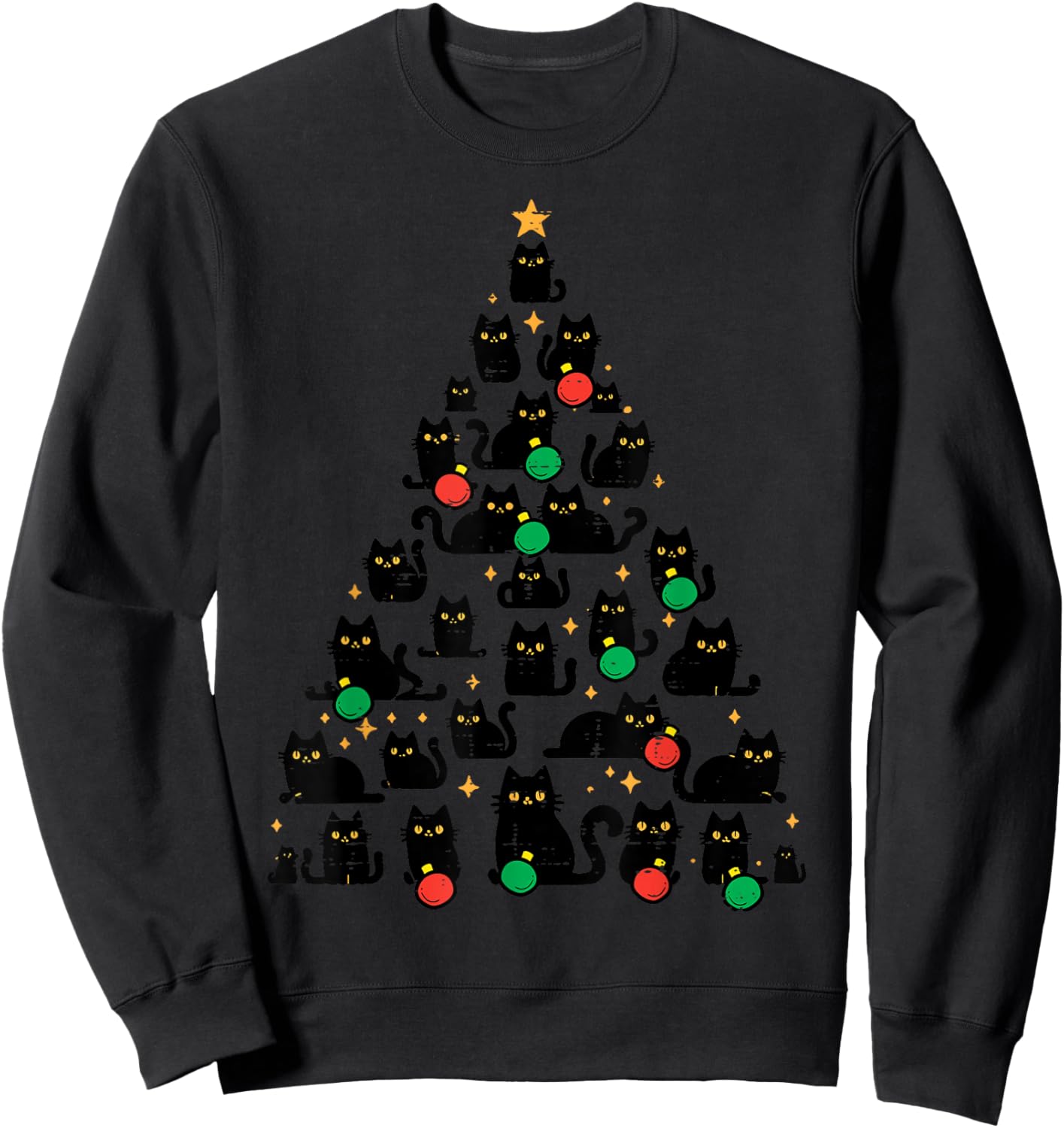 Black Cat Christmas Tree Funny Xmas Girls Boys Kids Women Sweatshirt - Sweatshirt | Black