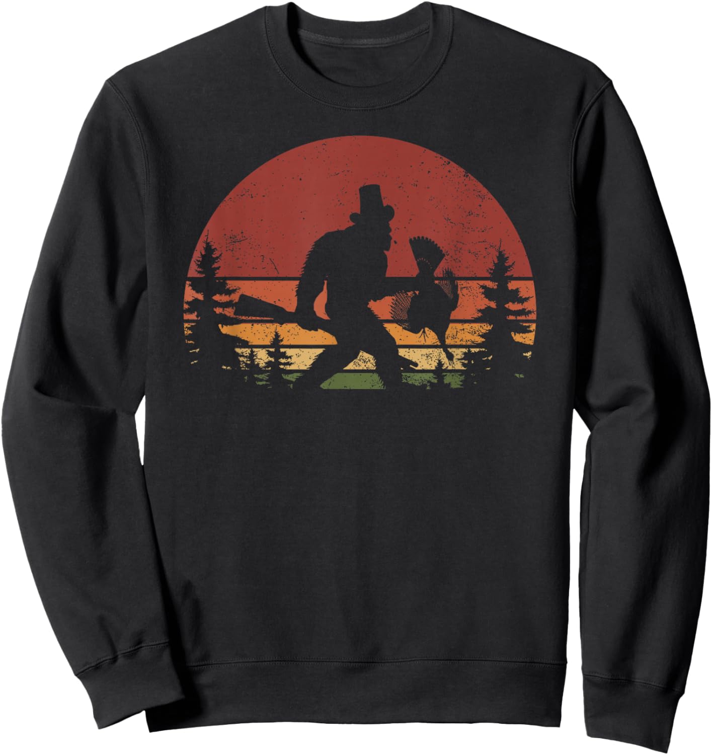 I Heart Cryptids Co. -Adults & Kids Retro Bigfoot Turkey Thanksgiving - Black, Small Sweatshirt - Sweatshirt | Black