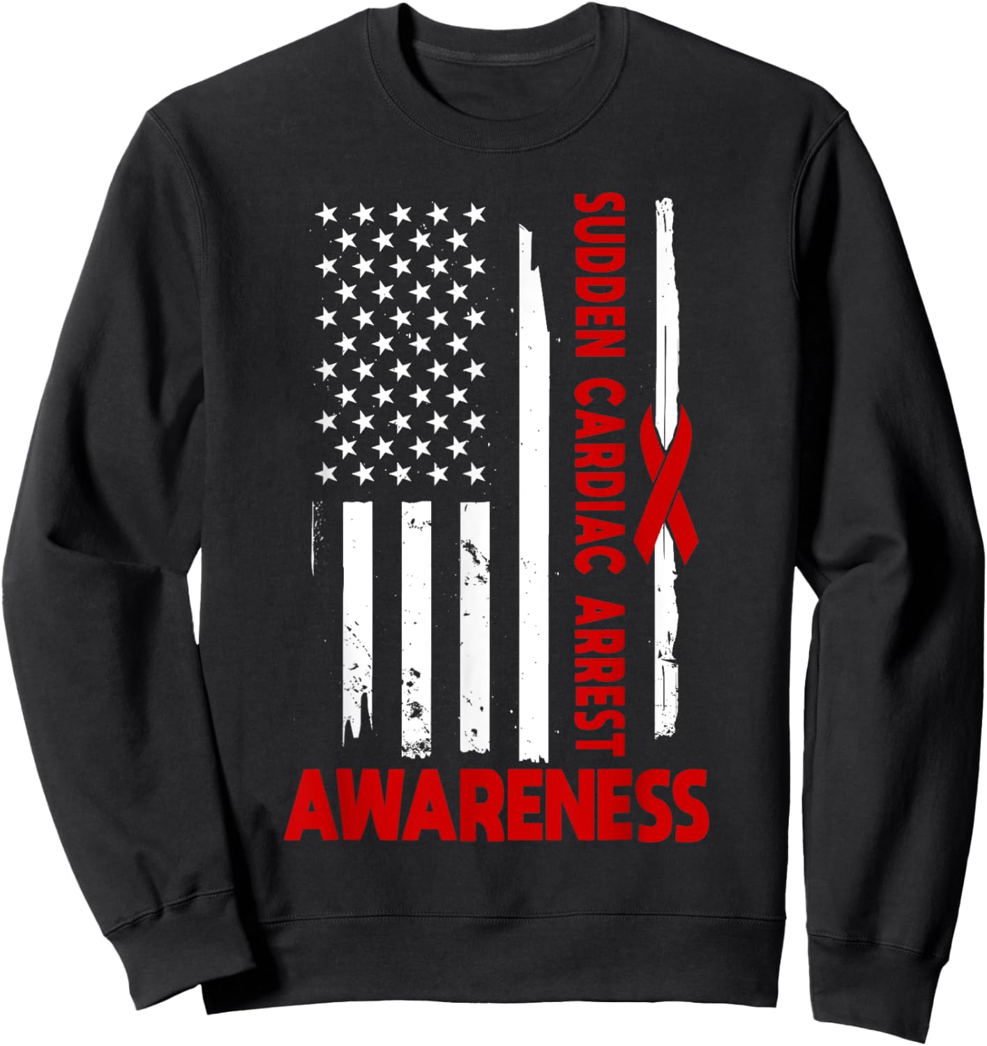American Flag Sudden Cardiac Arrest Awareness America Sweatshirt - Sweatshirt | Black