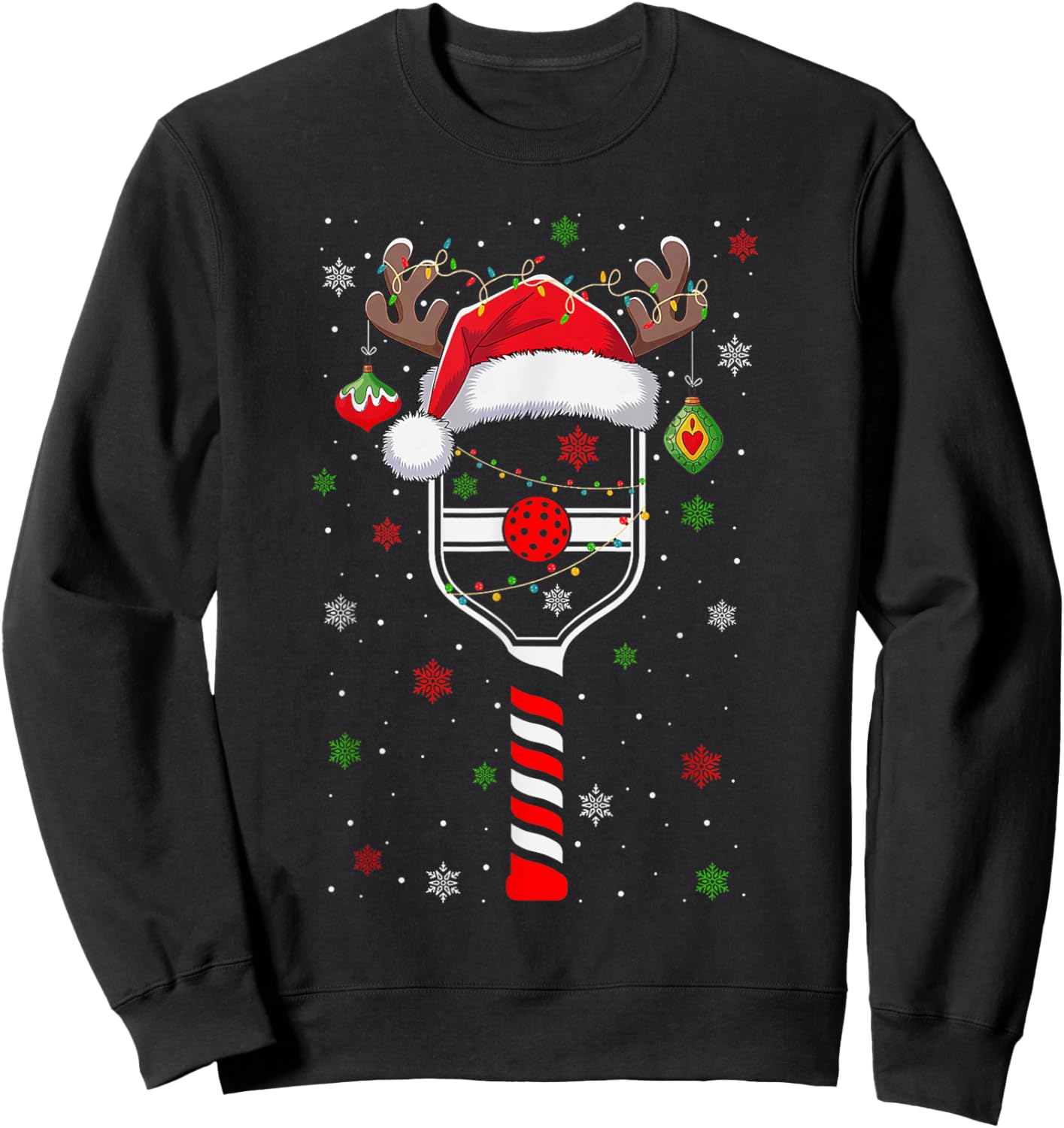 Funny Pickleball Player Christmas Holiday Reindeer Xmas Sweatshirt - Sweatshirt | Black