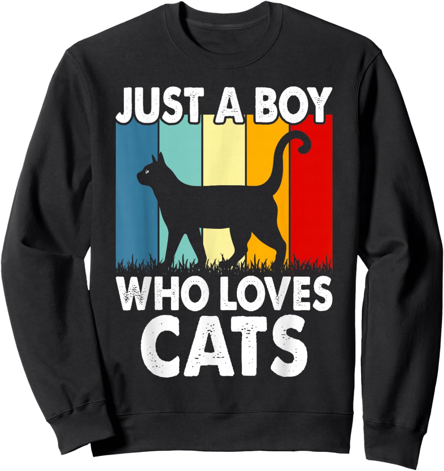 Vintage Just A Boy Who Loves Cats Boy Kid Cat Lover For Boys Sweatshirt - Sweatshirt | Black