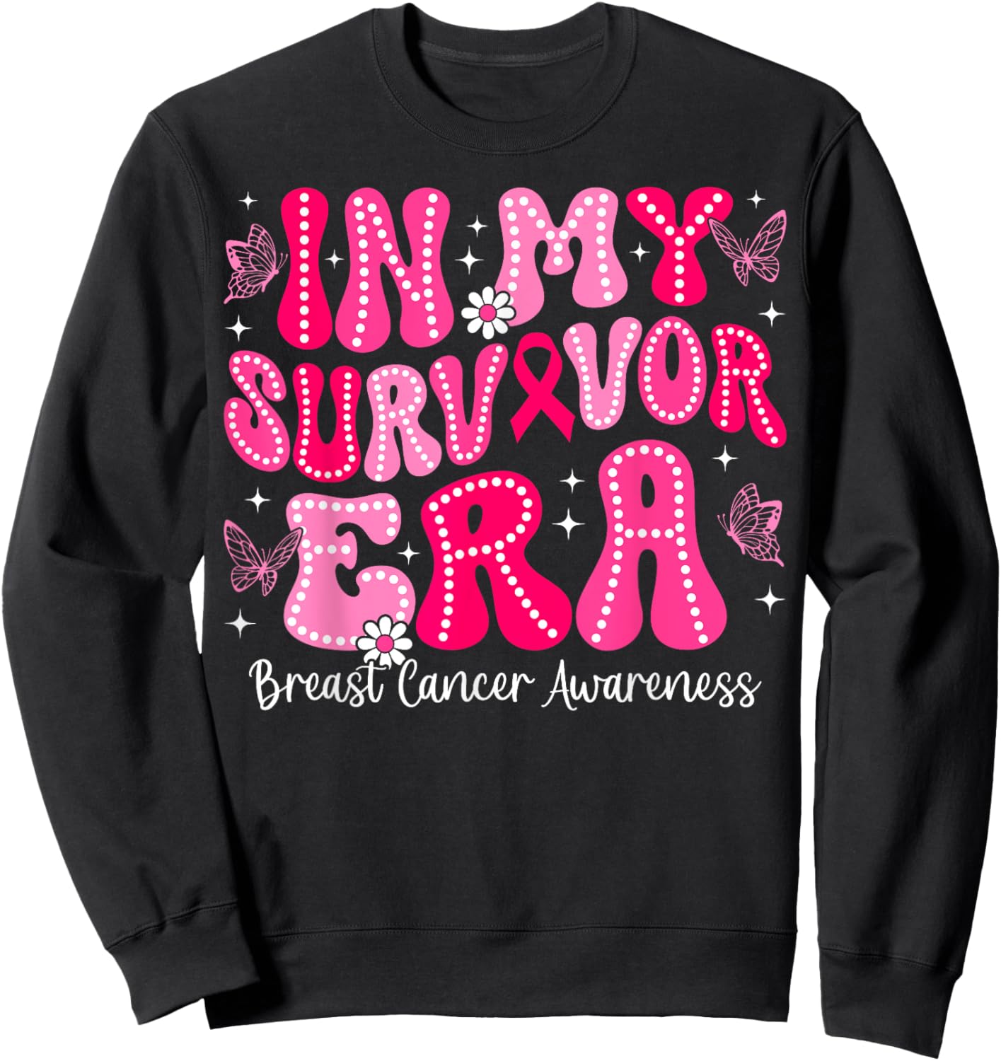 In My Survivor Era Retro Groovy Breast Cancer Awareness Sweatshirt - Sweatshirt | Black