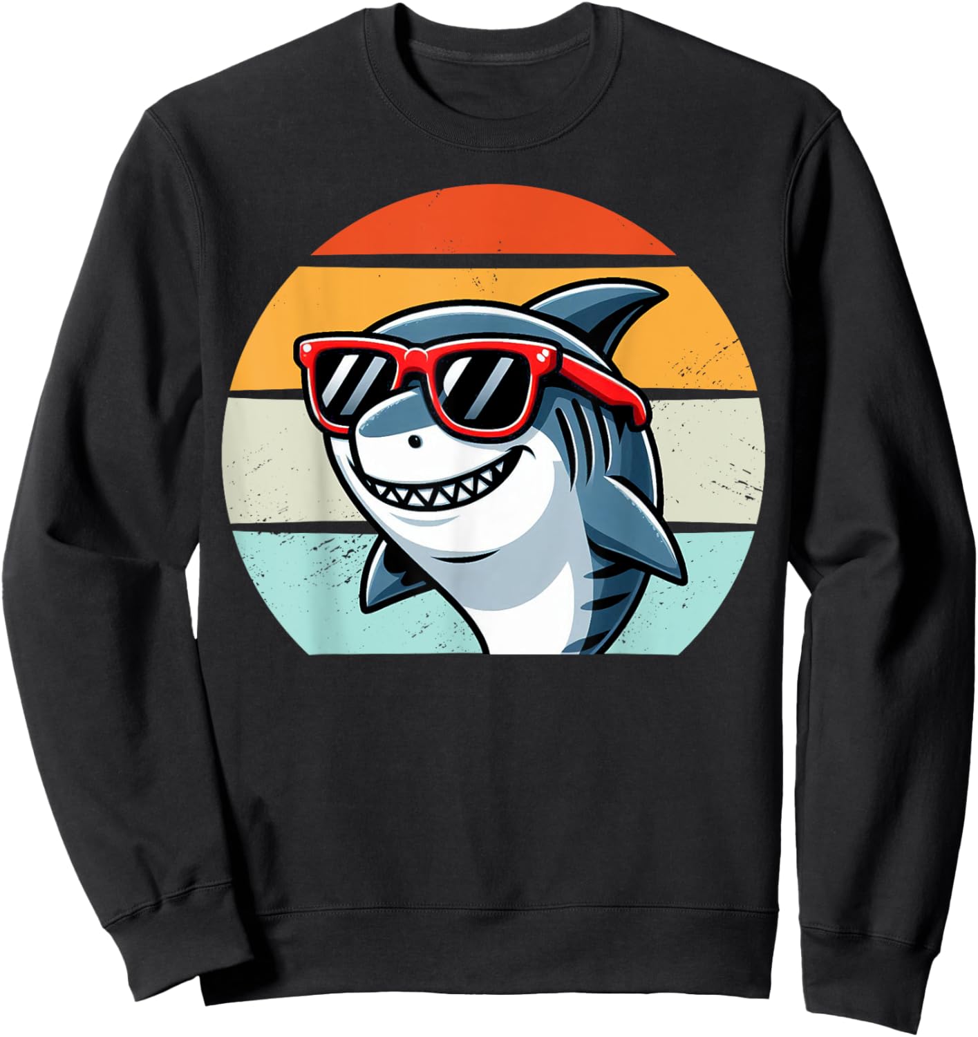 Retro Shark Sunglasses 70s 80s 90s Funny Beach Holiday Humor Sweatshirt - Sweatshirt | Black
