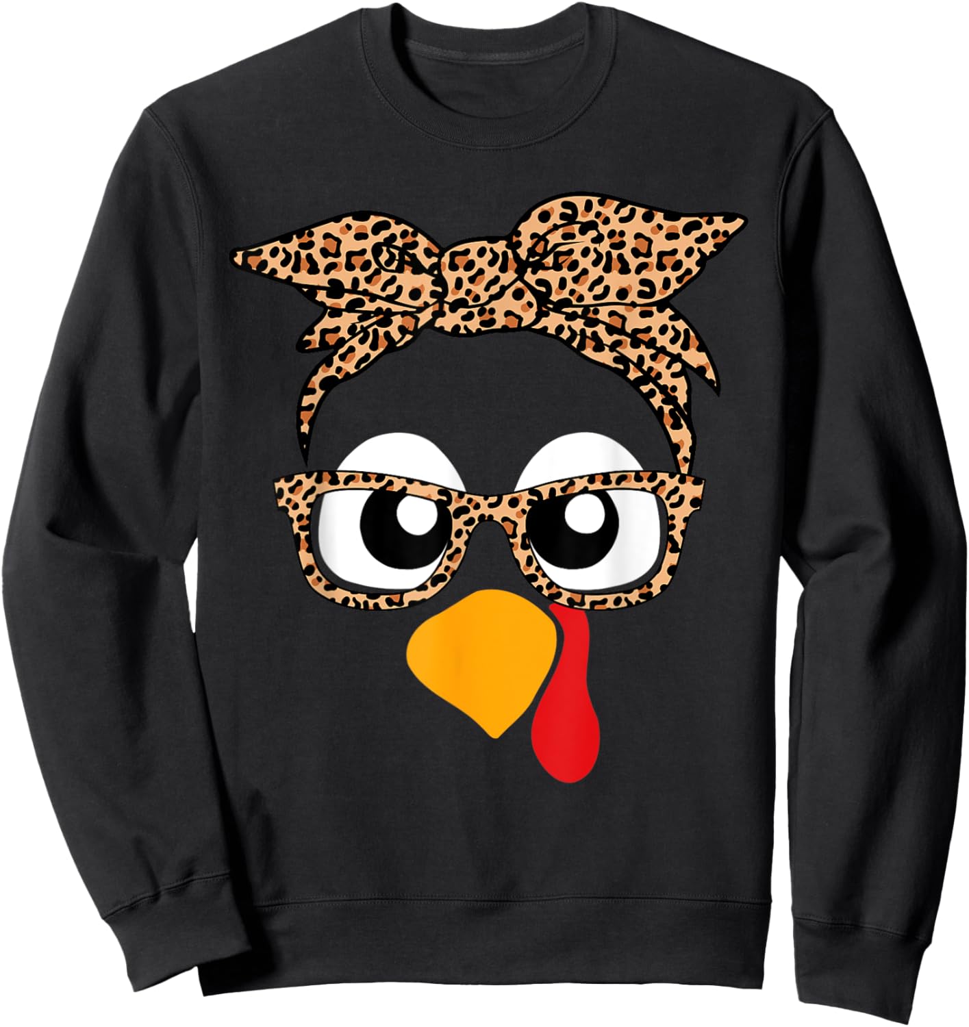 Turkey Face Leopard Headband Thanksgiving Pilgrim Sweatshirt - Sweatshirt | Black