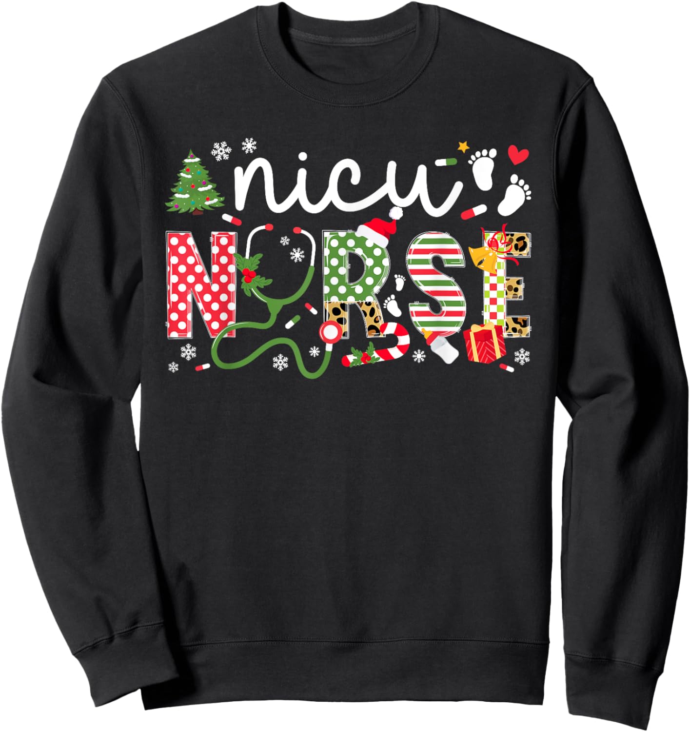 NICU Nurse Christmas Neonatal ICU Nurse Xmas Party Sweatshirt - Sweatshirt | Black