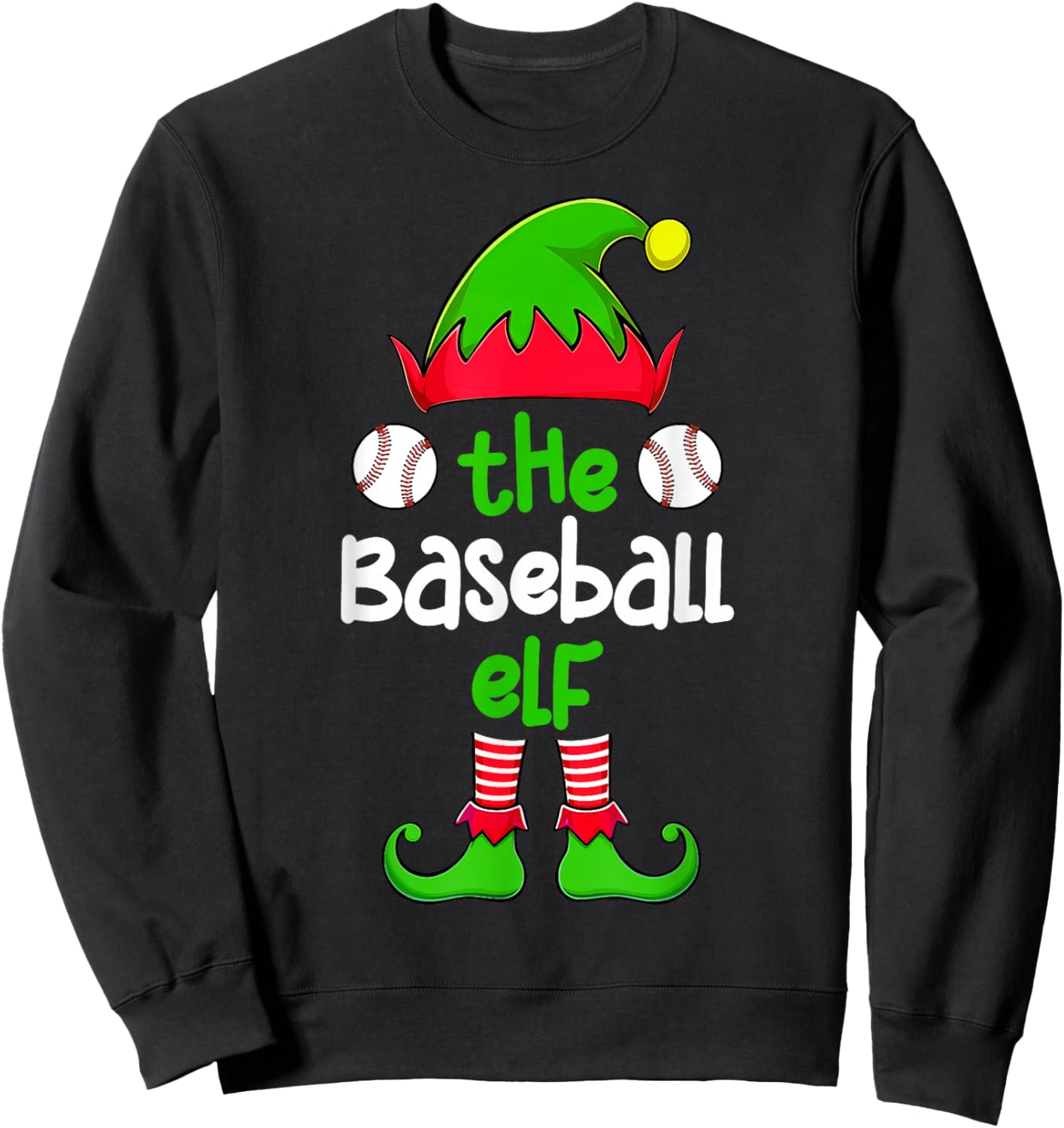 I'm The Baseball Elf Christmas Family Matching Pajama Xmas Sweatshirt - Sweatshirt | Black