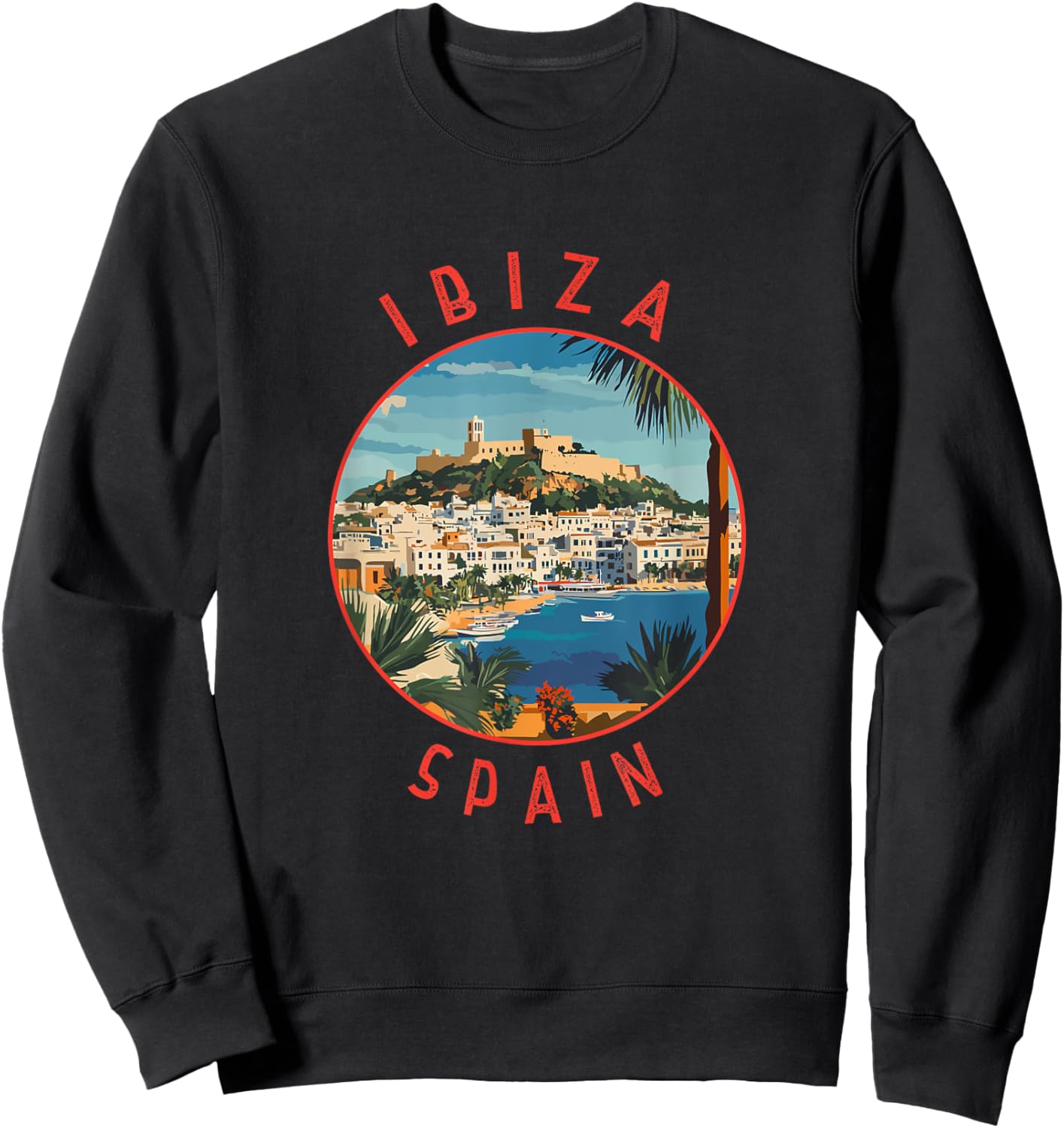 Ibiza Spain Retro Distressed Circle Sweatshirt - Sweatshirt | Black