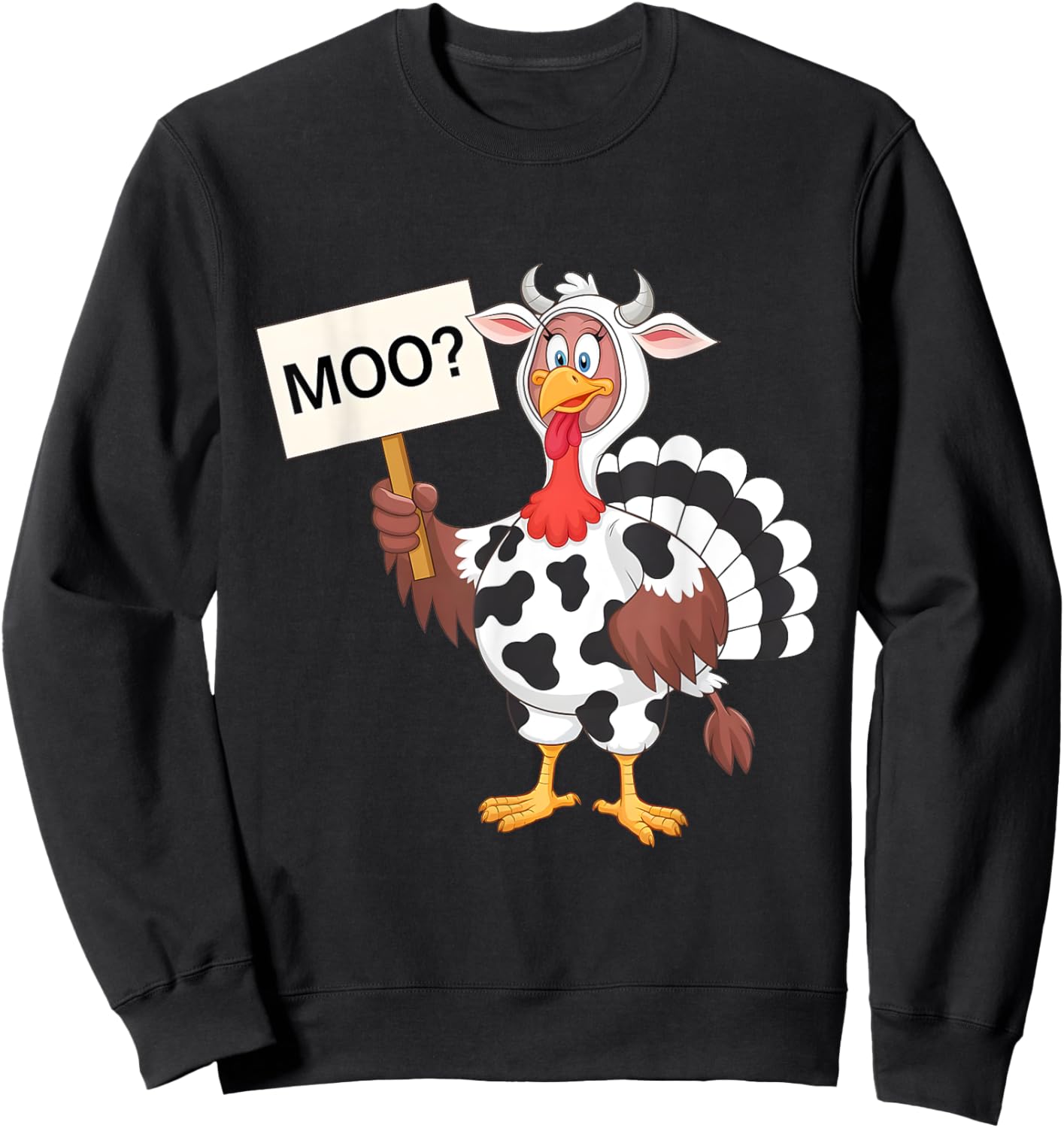 Funny Happy Thanksgiving Turkey Moo? Cow Costume Sweatshirt - Sweatshirt | Black