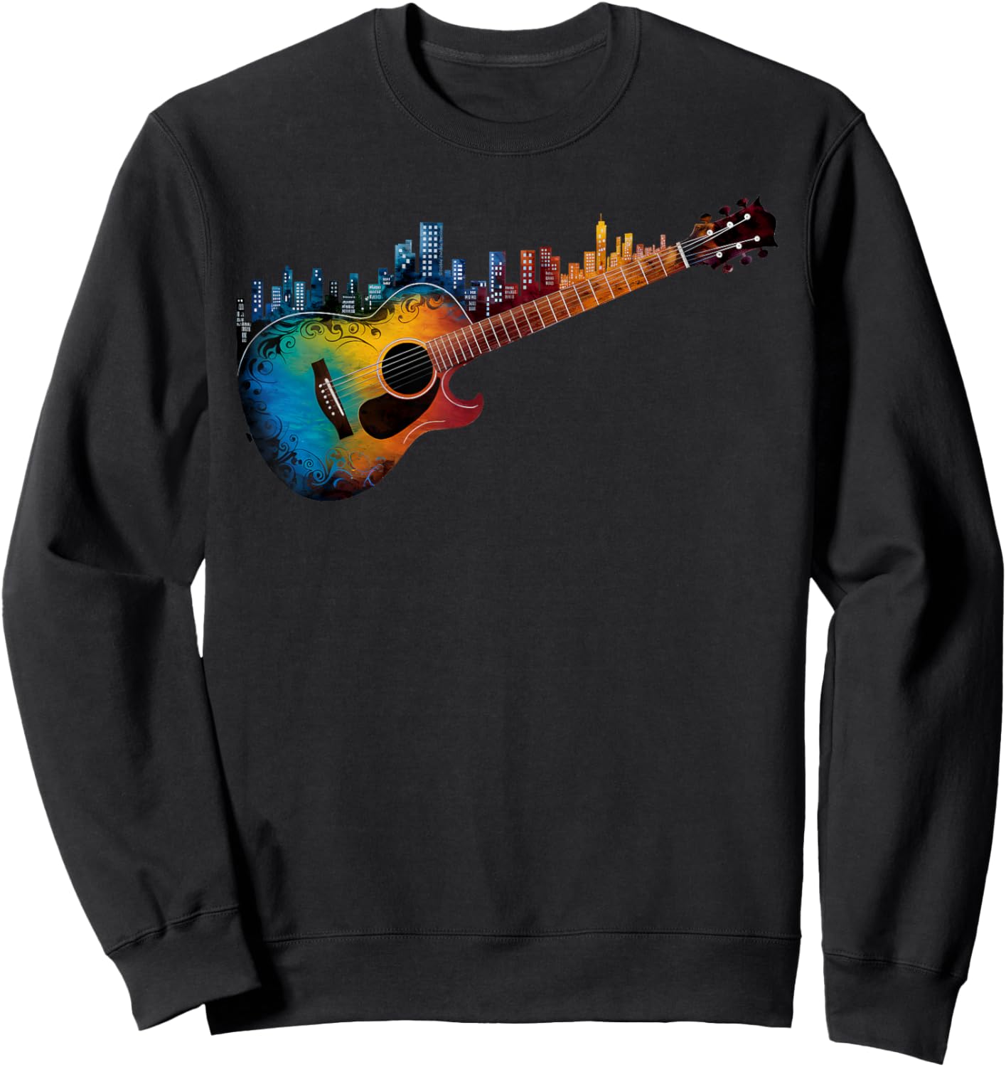 Guitar with City Skyline Band Guitar Musician Sweatshirt - Sweatshirt | Black