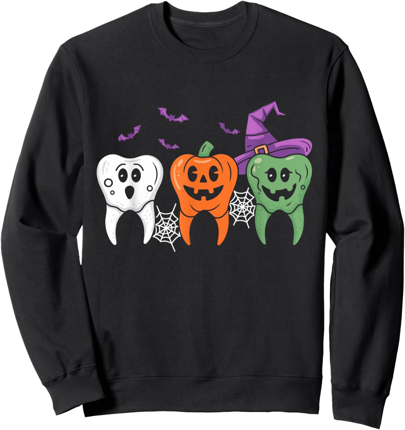 Teeth Ghost Pumpkin Witch Cute Dental Halloween Dentist Sweatshirt - Sweatshirt | Black