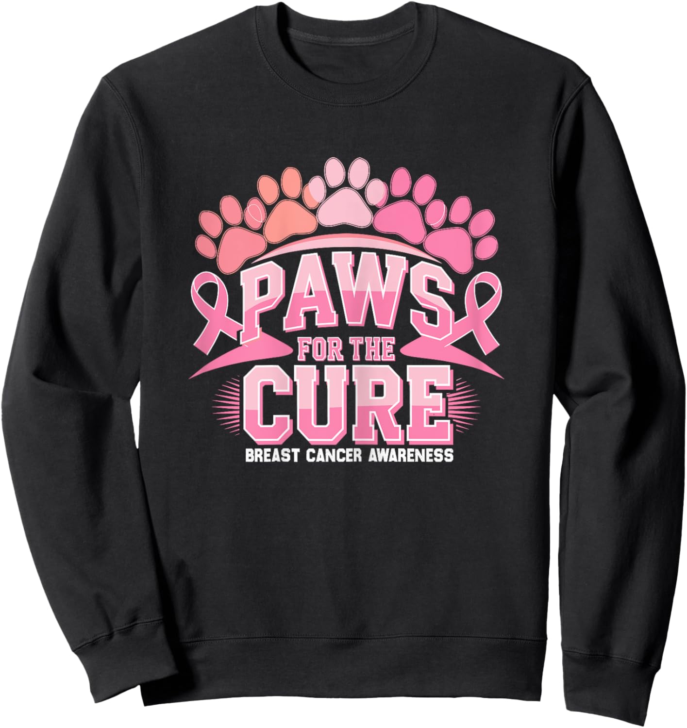 Paws For The Cure Breast Cancer Awareness Dog Cat Lover Sweatshirt - Sweatshirt | Black