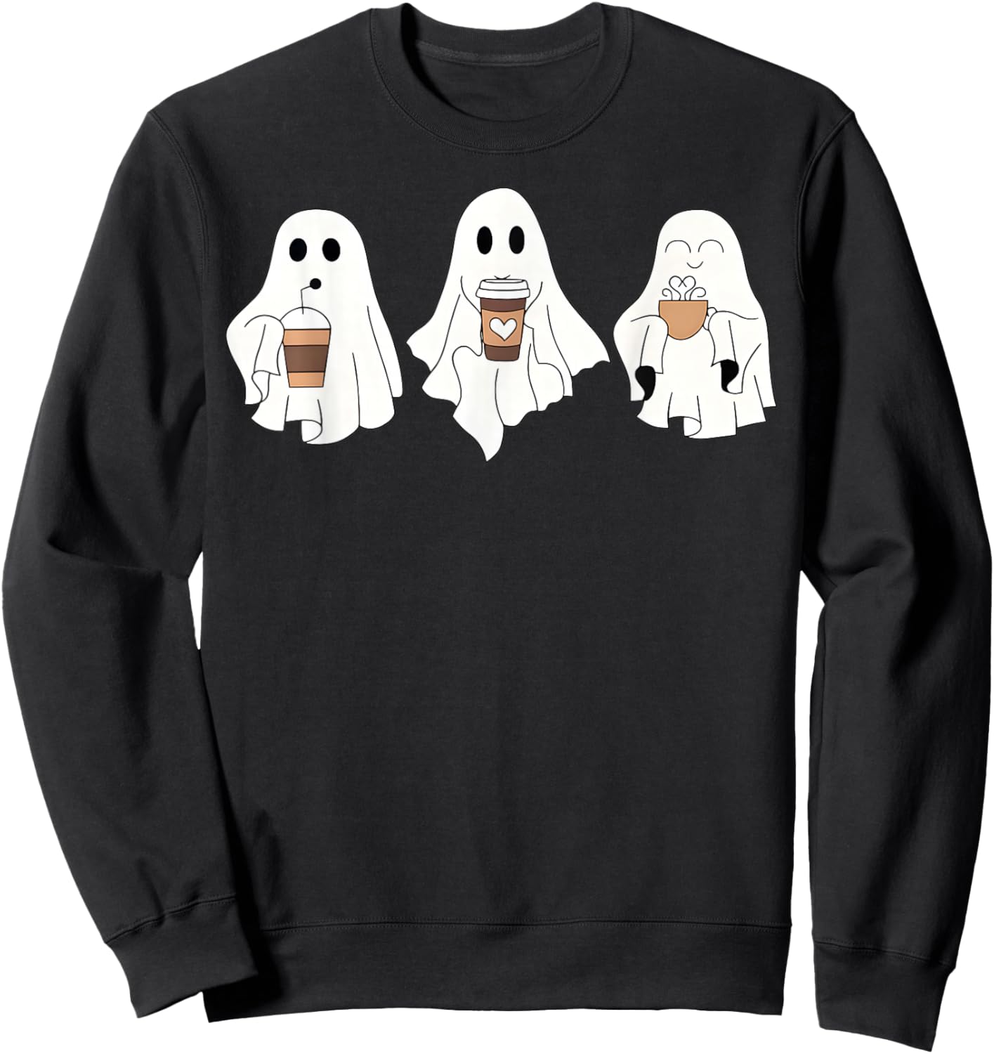 Cute Ghost Drinking Coffee Halloween Ghost Ice Coffee Sweatshirt - Sweatshirt | Black