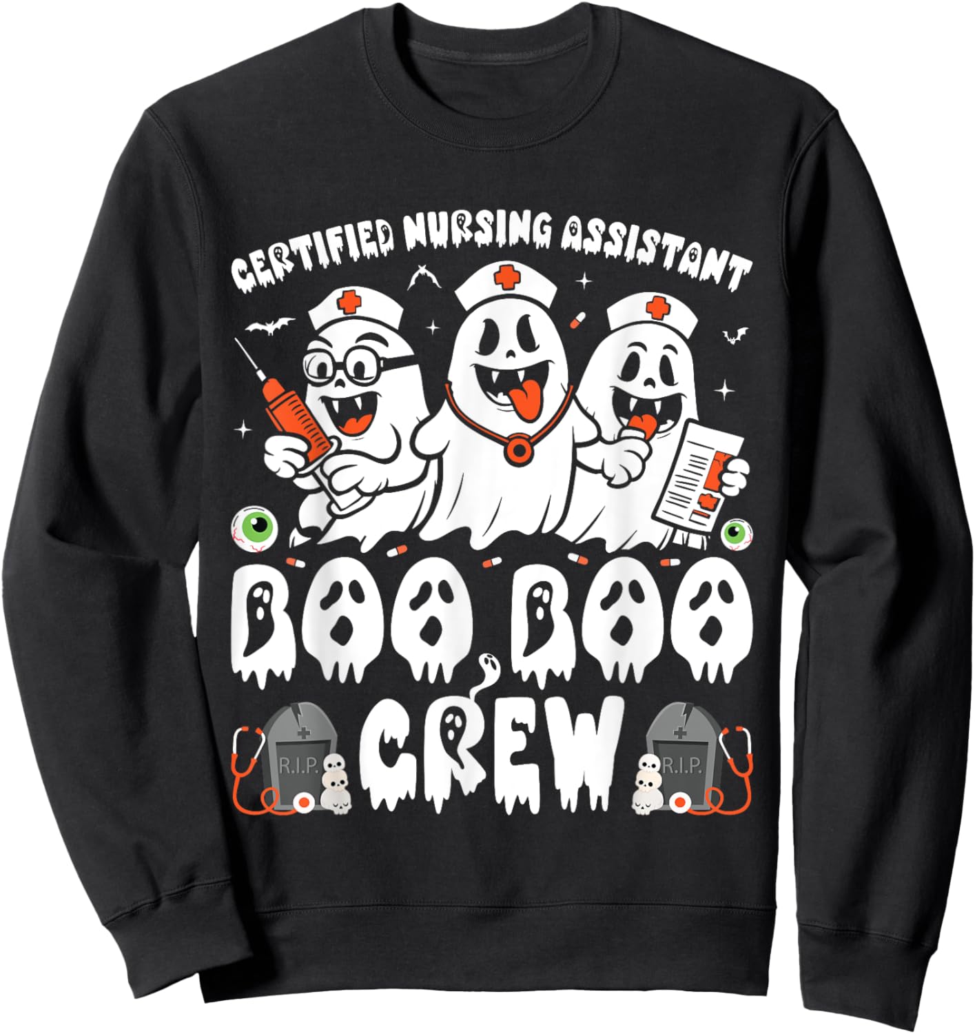 Certified Nursing Assistant Boo Boo Crew Halloween Ghost CNA Sweatshirt - Sweatshirt | Black