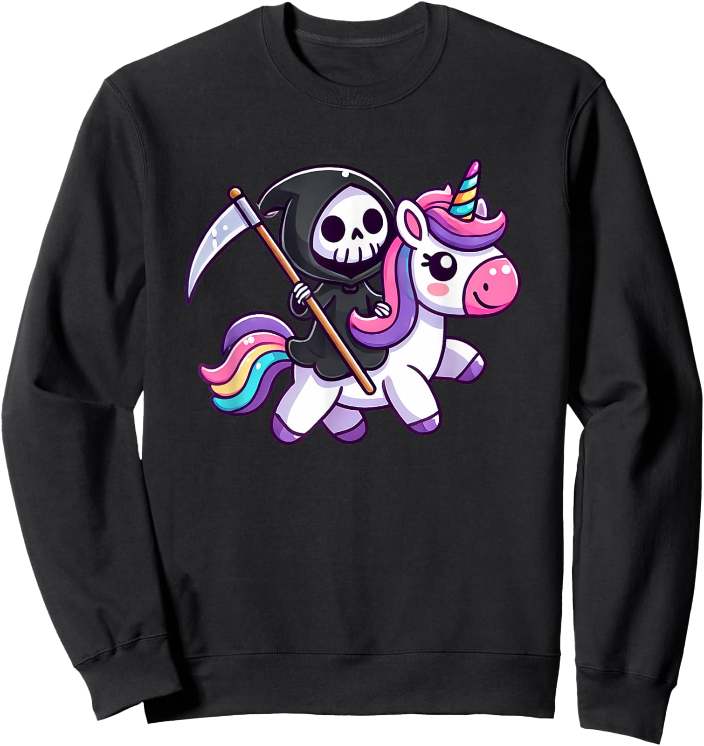 Grim Reaper Unicorn Funny Cute Halloween Sweatshirt - Sweatshirt | Black