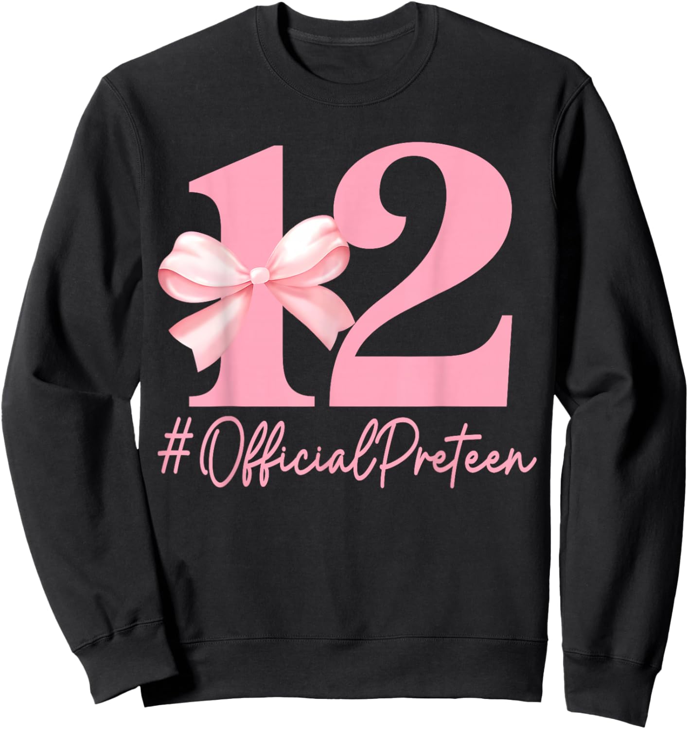Birthday Girl Pink Coquette Bow 12 Year Old Aesthetic Girly Sweatshirt - Sweatshirt | Black