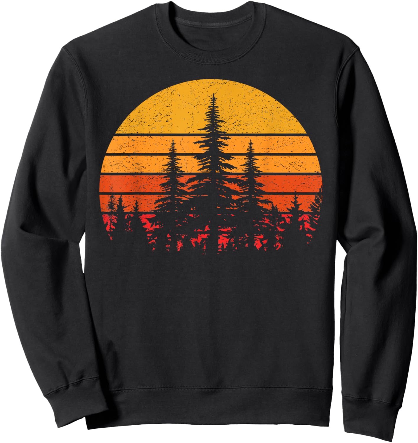 Retro Sun Minimalist Pine Trees Wildlife Nature Forest Sweatshirt - Sweatshirt | Black