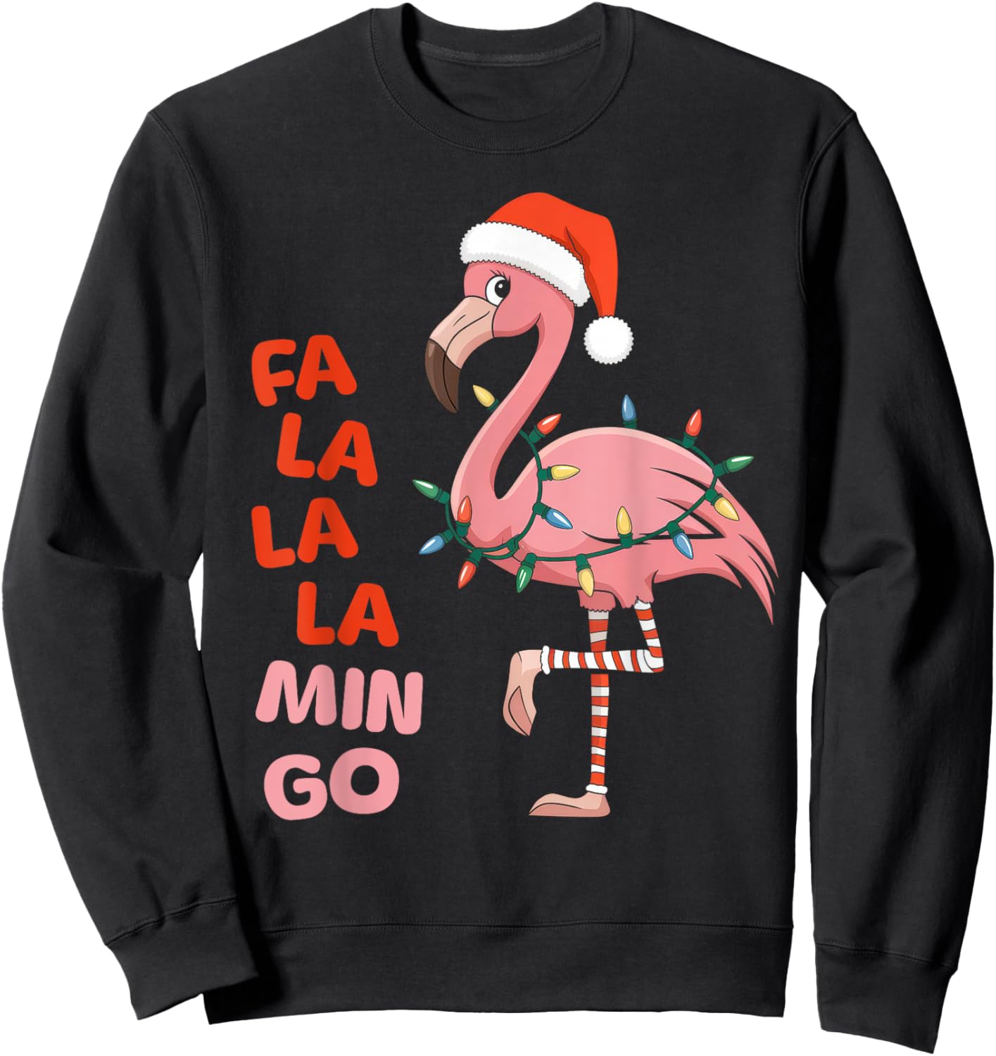 Fa La La Mingo Flamingo Christmas Tree Lights Xmas Tropical Sweatshirt - Sweatshirt | Black