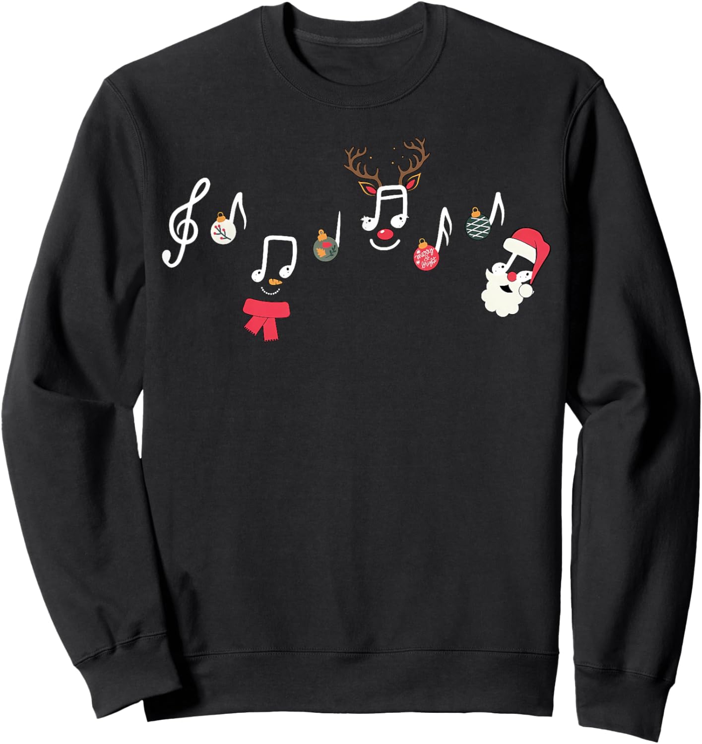 Christmas Santa Snowman Reindeer Music Notes Teacher Holiday Sweatshirt - Sweatshirt | Black