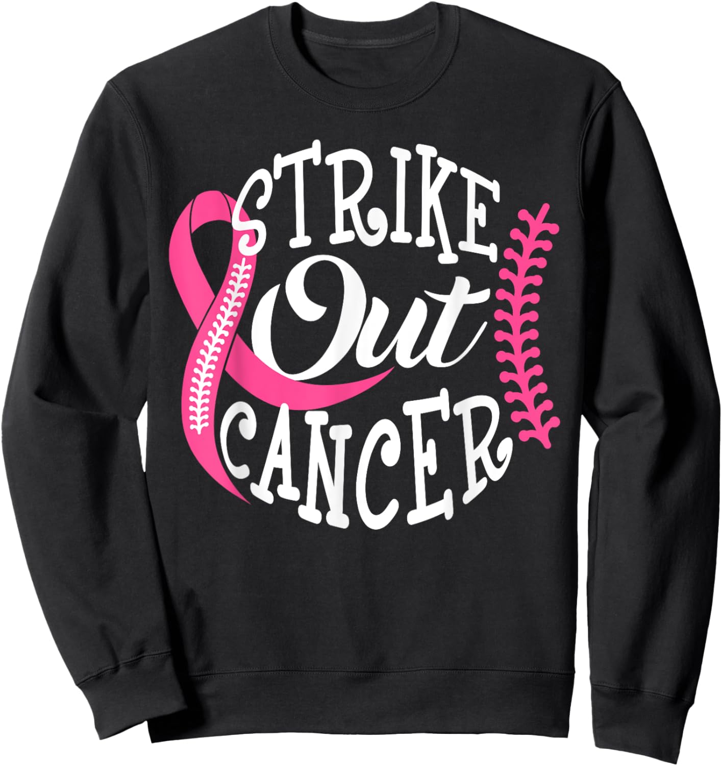 Strike Out Breast Cancer Baseball Pink Ribbon Women Girls Sweatshirt - Sweatshirt | Black