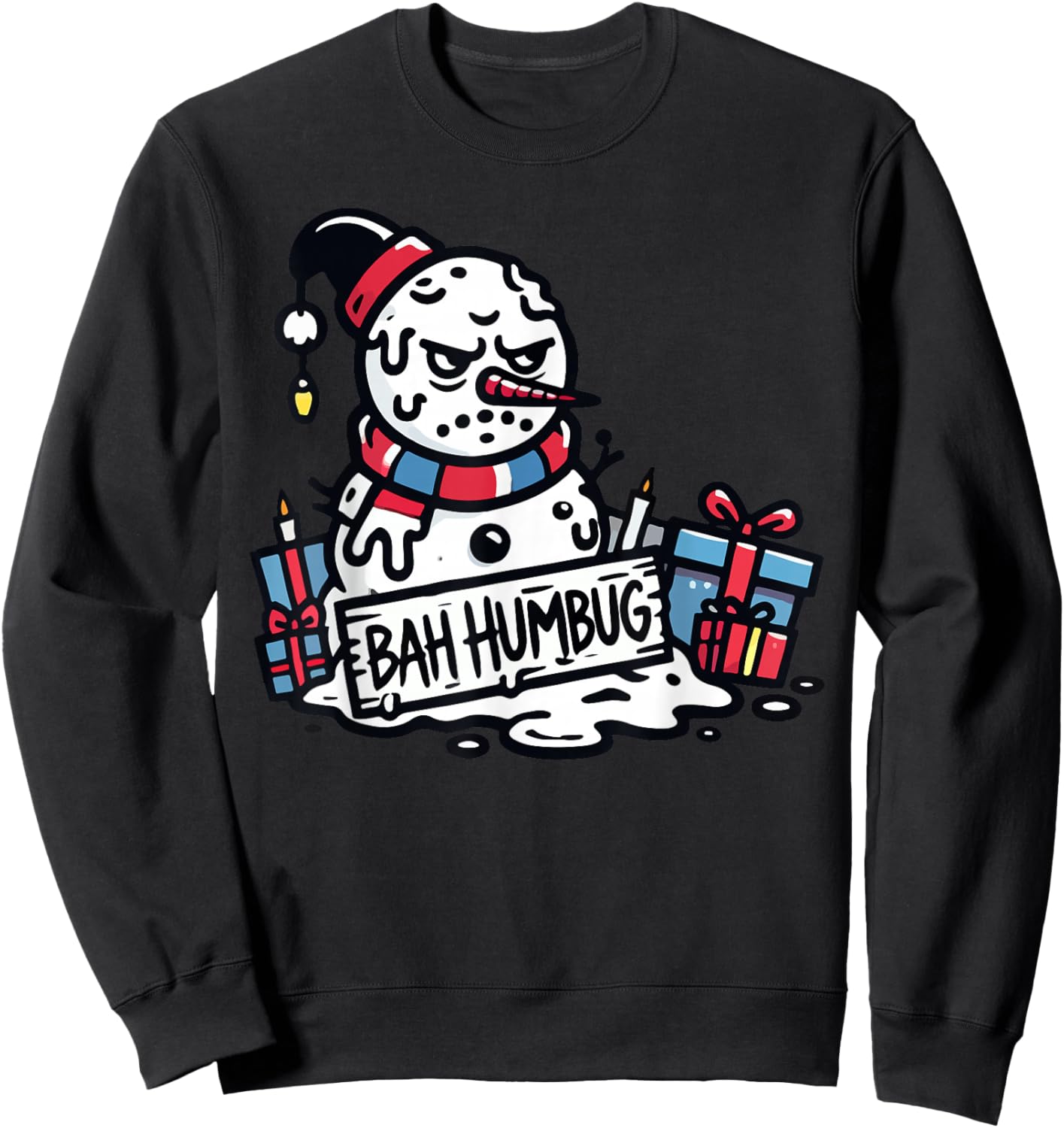 Bah Humbug Santa Hat Snowman for People Haters Sarcastic Sweatshirt - Sweatshirt | Black