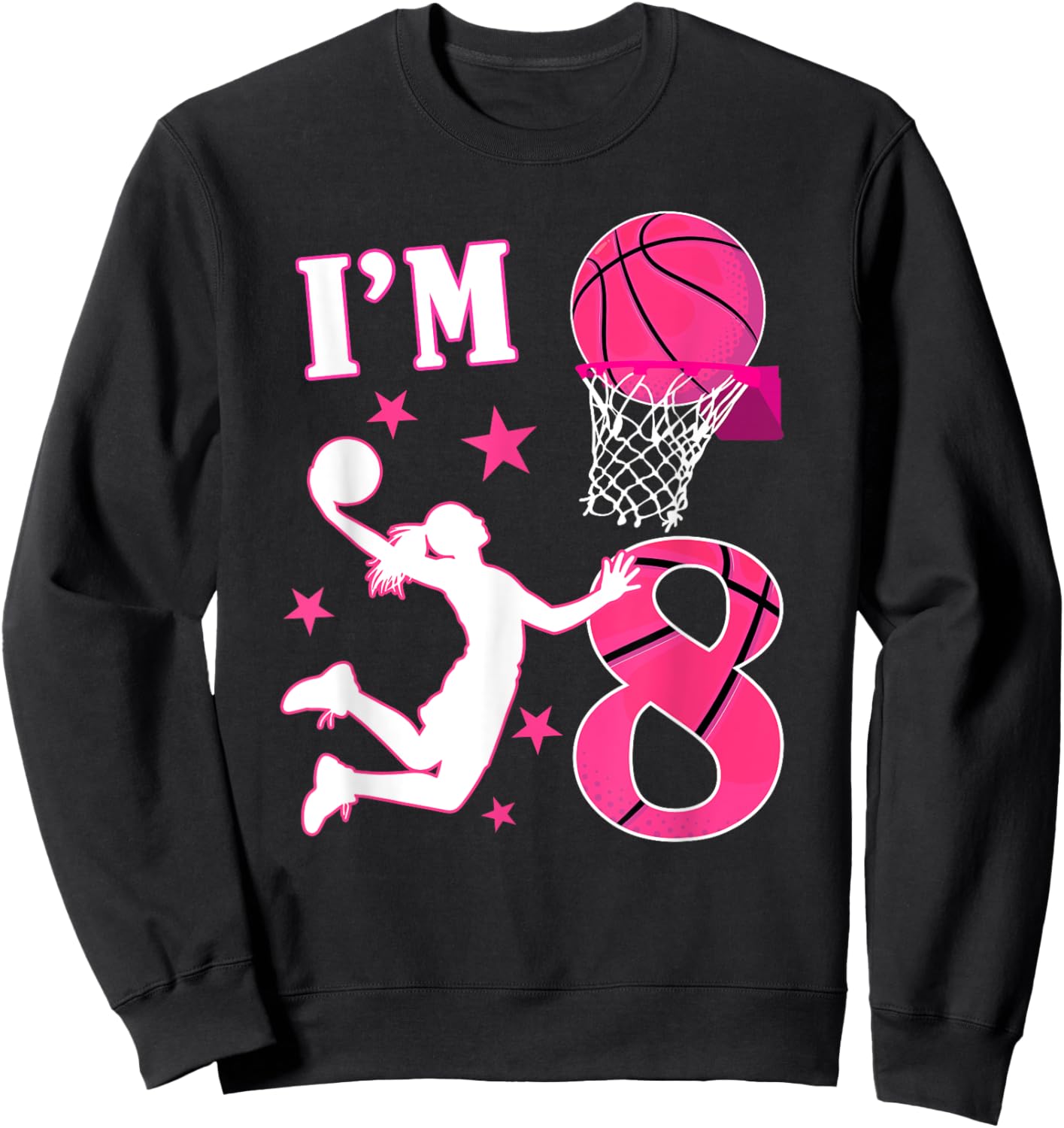 8th Birthday Basketball Theme 8 Year Old Girl Birthday Sweatshirt - Sweatshirt | Black