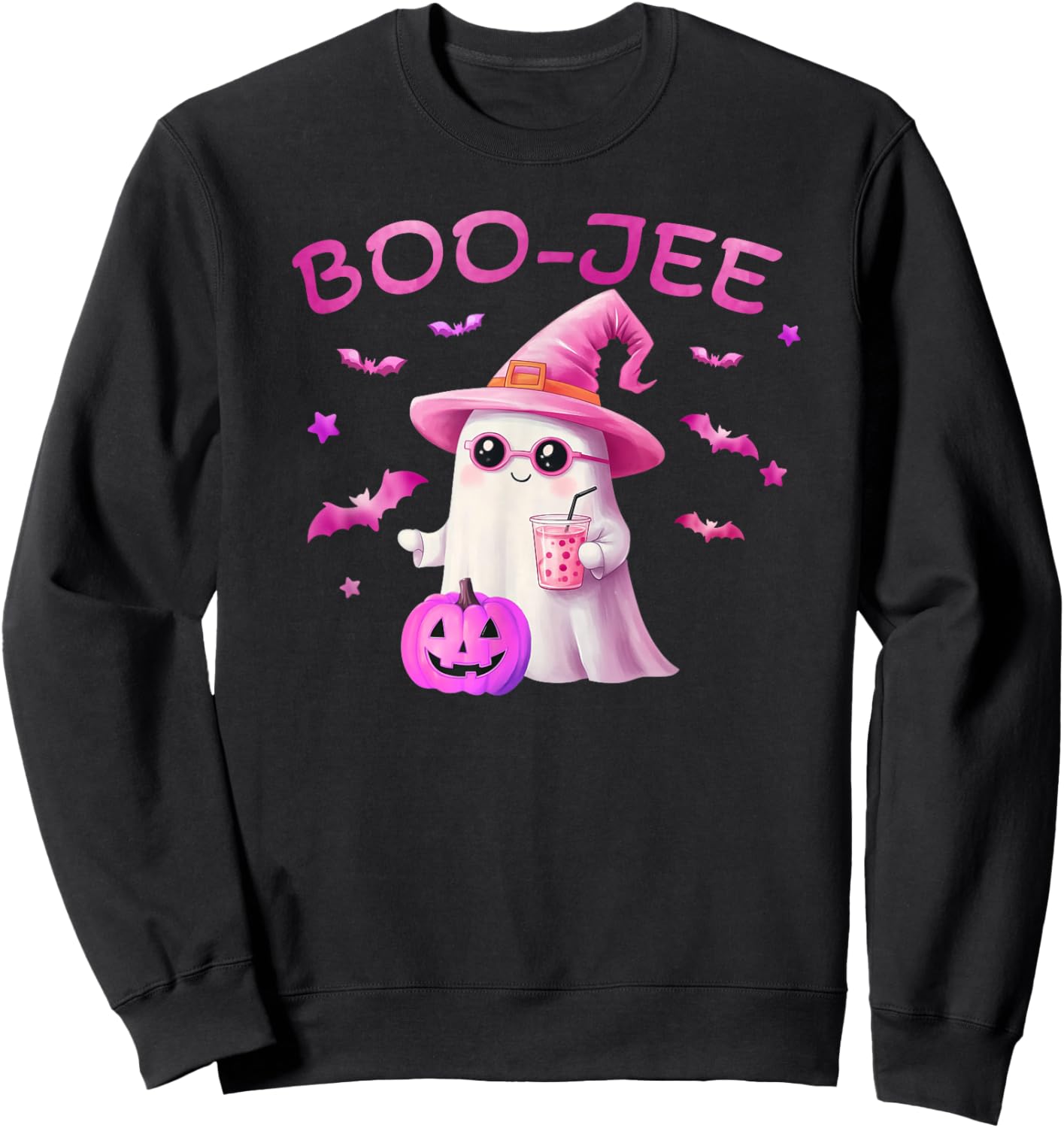 Boo-Jee Ghost - Cute Pink Ghost Halloween Design Sweatshirt - Sweatshirt | Black
