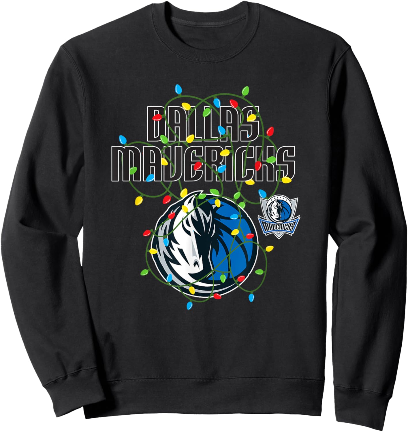 NBA Dallas Mavericks Christmas Lights Holiday Sweatshirt - Sweatshirt | Black