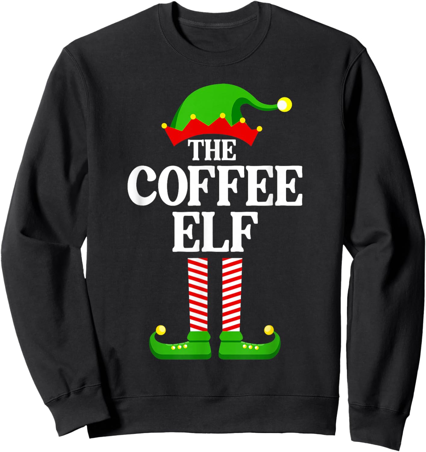 Coffee Elf Family Matching Group Funny Christmas Sweatshirt - Sweatshirt | Black