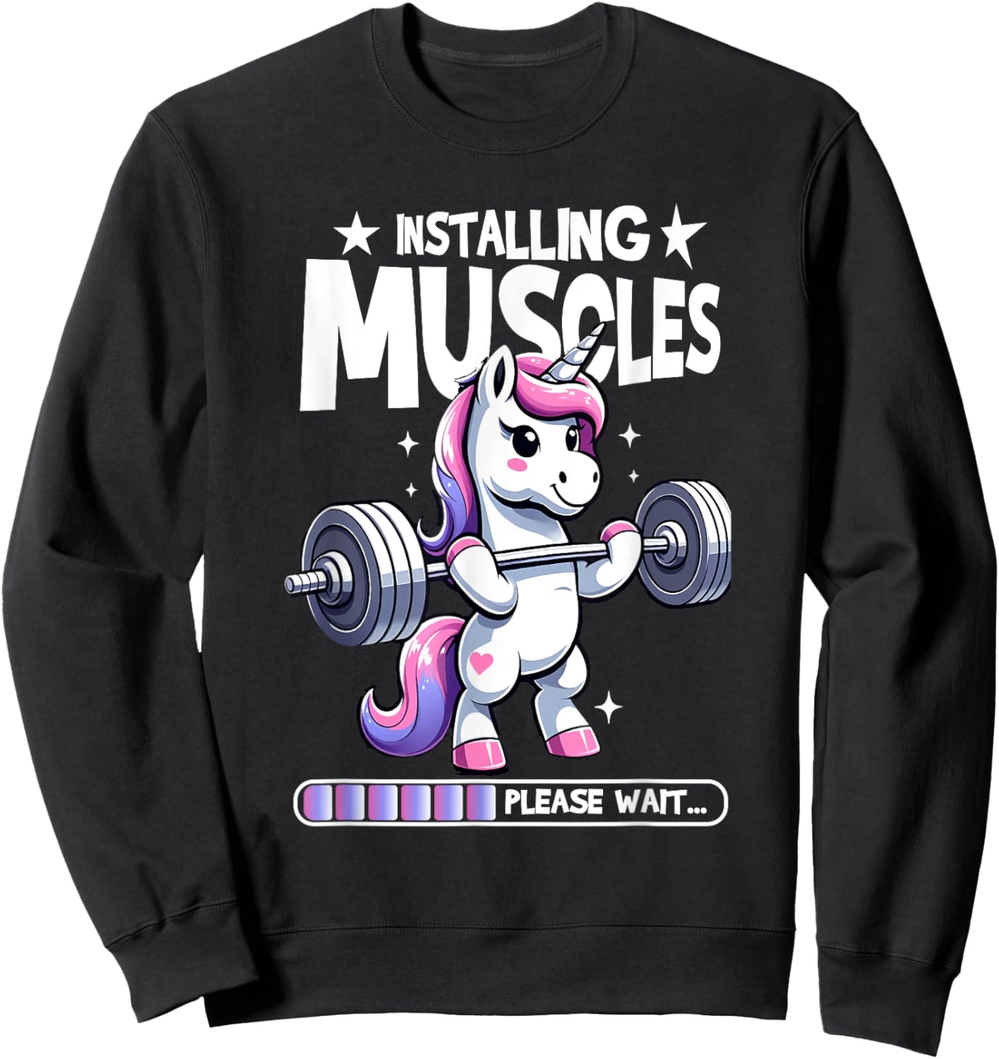 Installing Muscles Please Wait Bodybuilding Unicorn Weightlifting Fitness Gym Workout Sweatshirt - Sweatshirt | Black